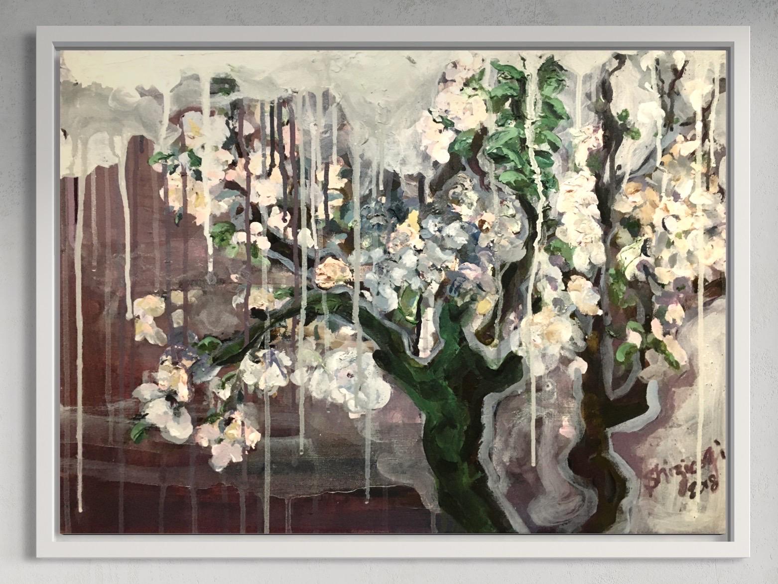 Shizico Yi Landscape Painting - Original-Snowy Sakura-Expression-UK Awarded Artist-Gallery Archive Collection