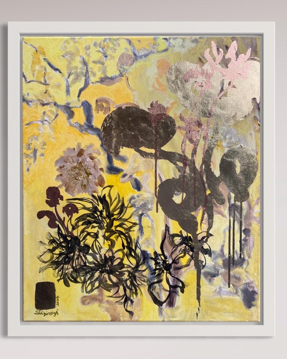 Original-Spring in Autumn-Expression-landscapeDahlia-gold leaf-UK Awarded Artist For Sale 6