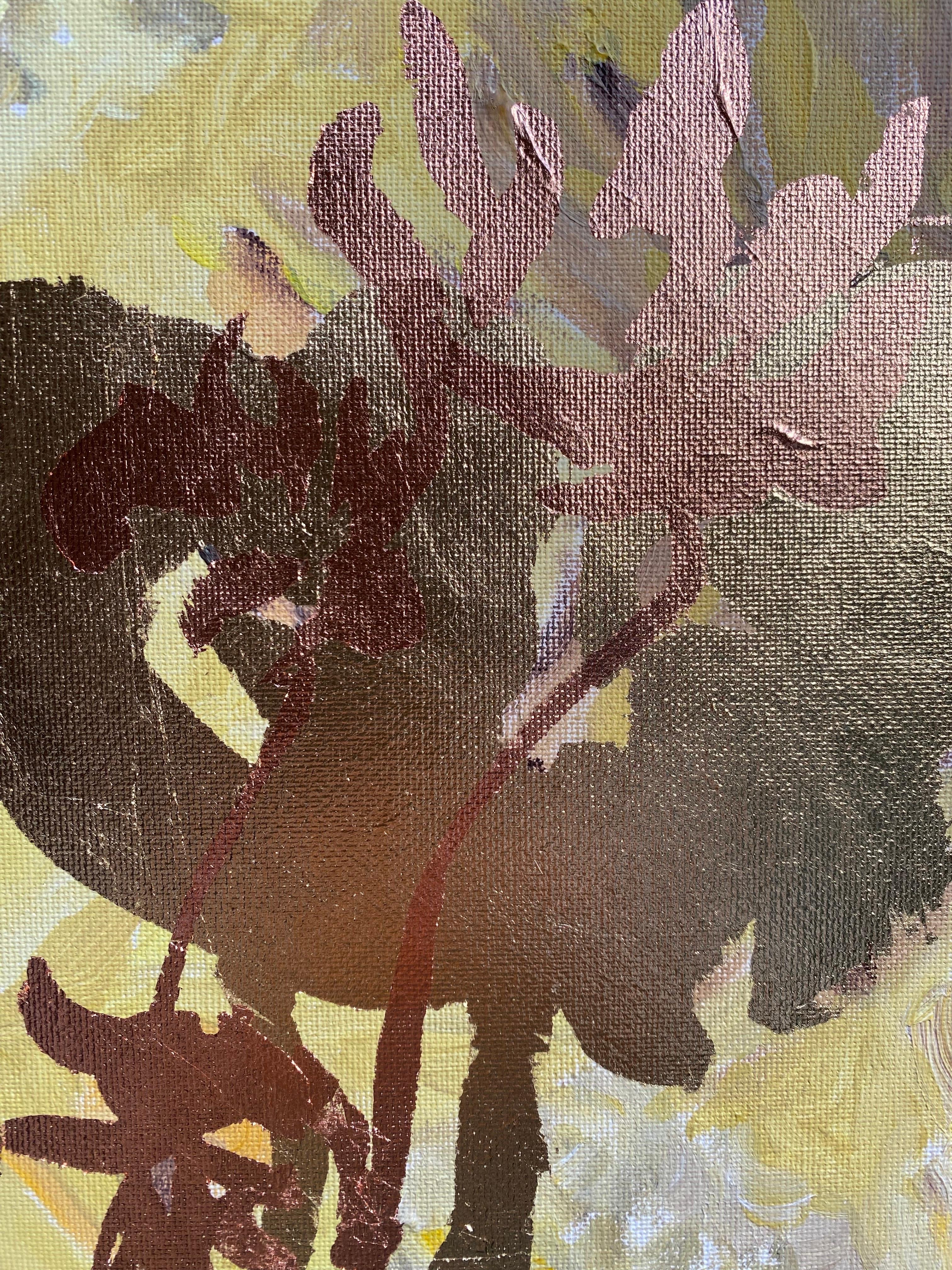 Original-Spring in Autumn-Expression-landscapeDahlia-gold leaf-UK Awarded Artist For Sale 13