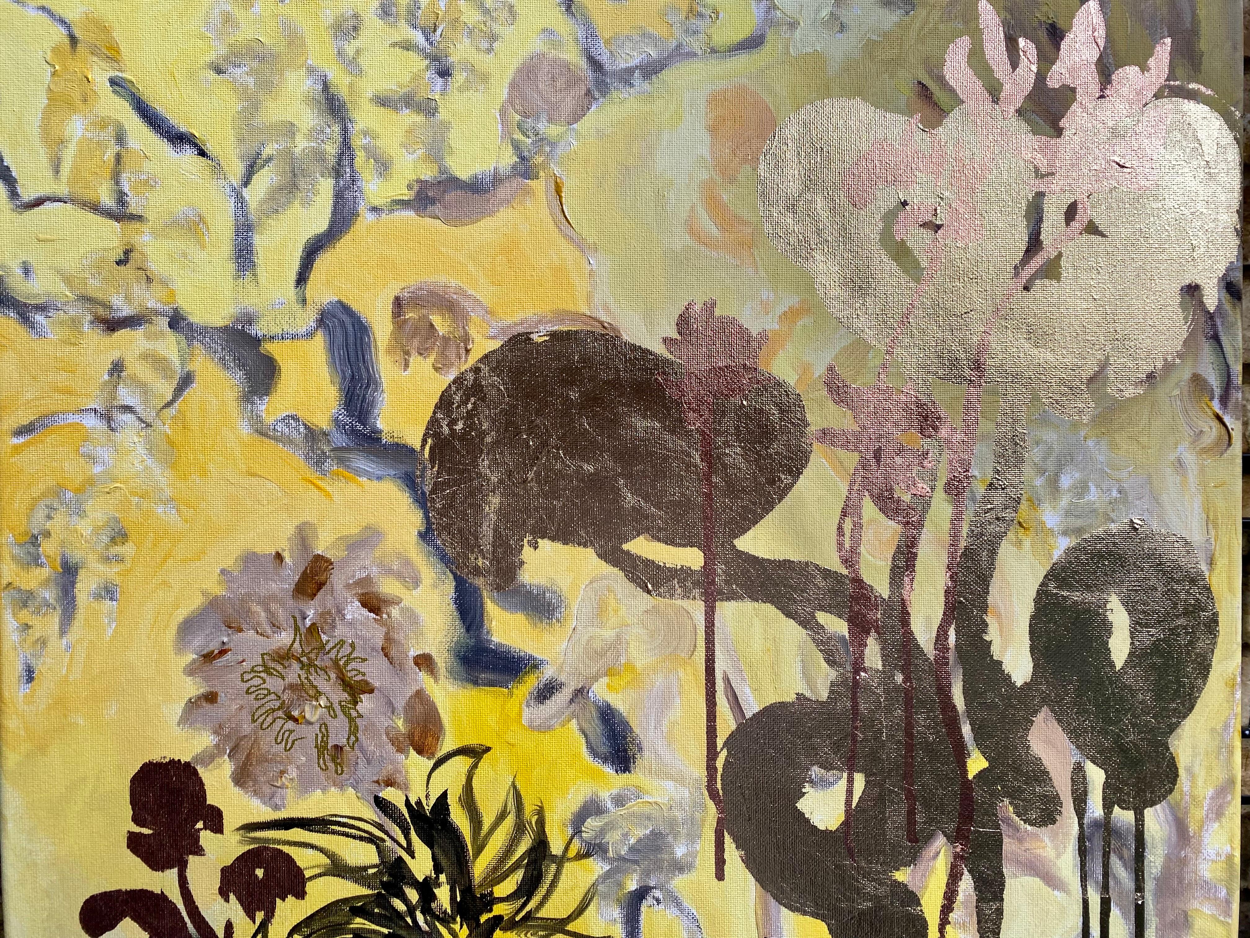 Original-Spring in Autumn-Expression-landscapeDahlia-gold leaf-UK Awarded Artist For Sale 15