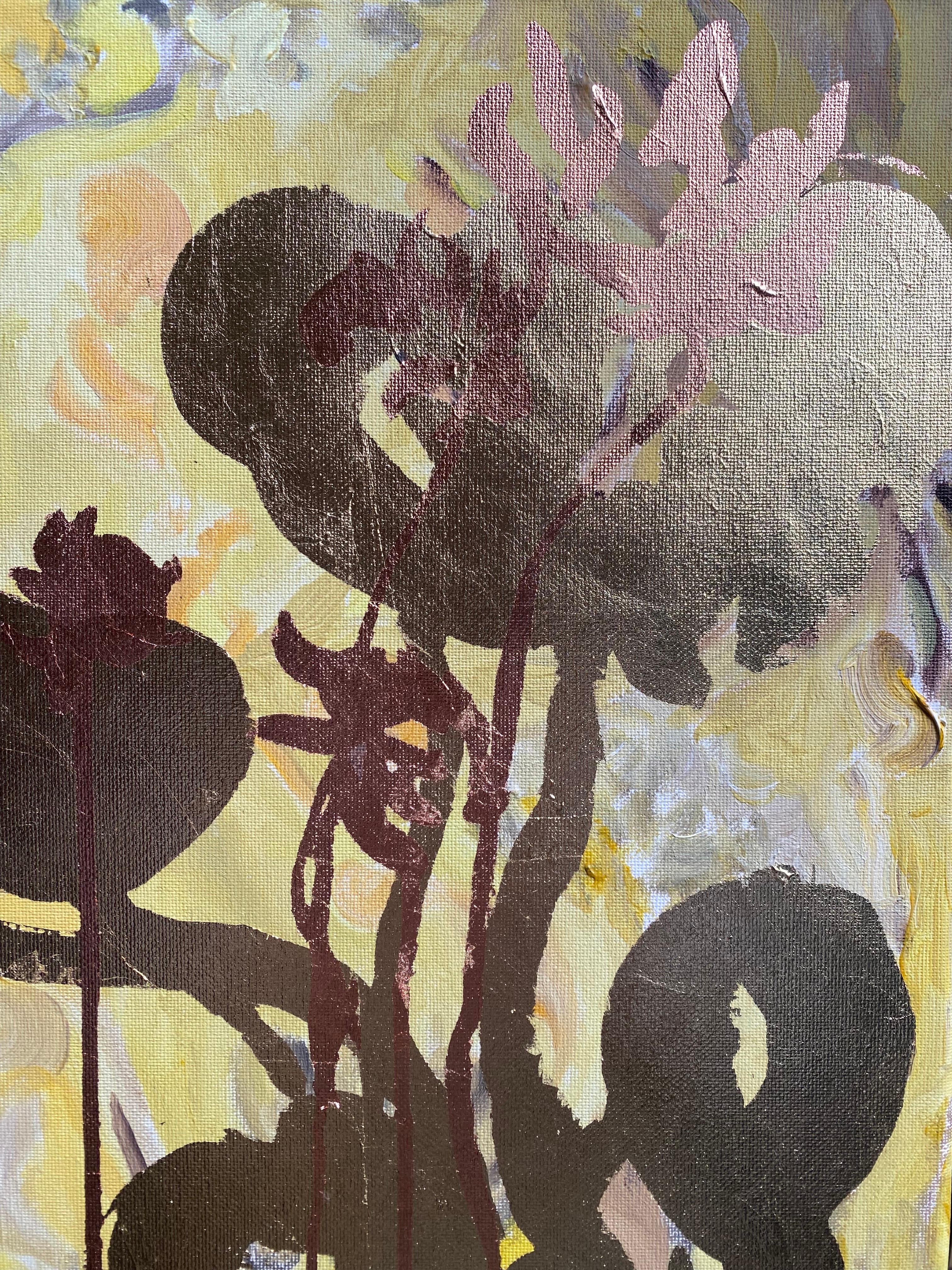 Original-Spring in Autumn-Expression-landscapeDahlia-gold leaf-UK Awarded Artist For Sale 2