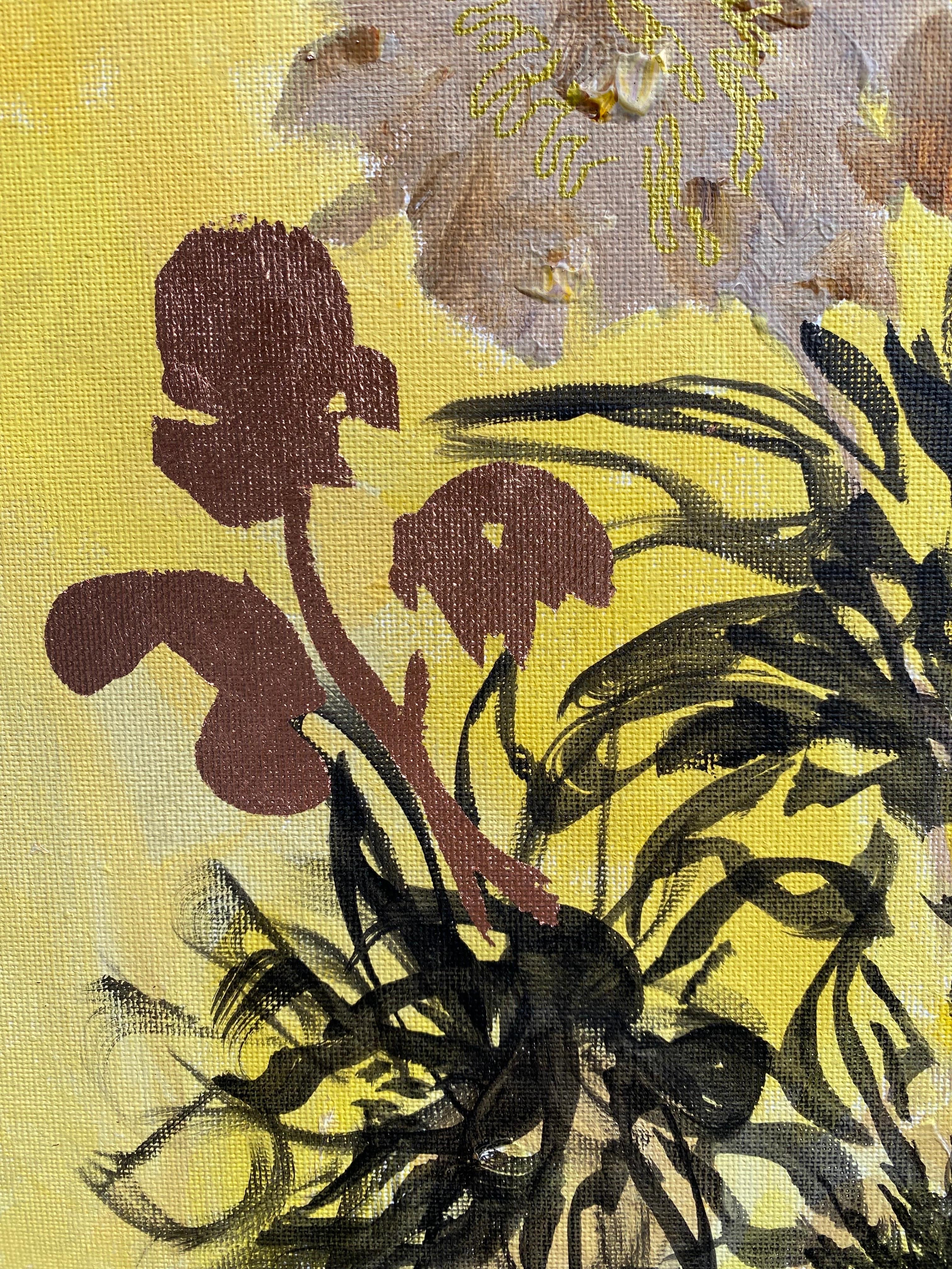 Original-Spring in Autumn-Expression-landscapeDahlia-gold leaf-UK Awarded Artist For Sale 8
