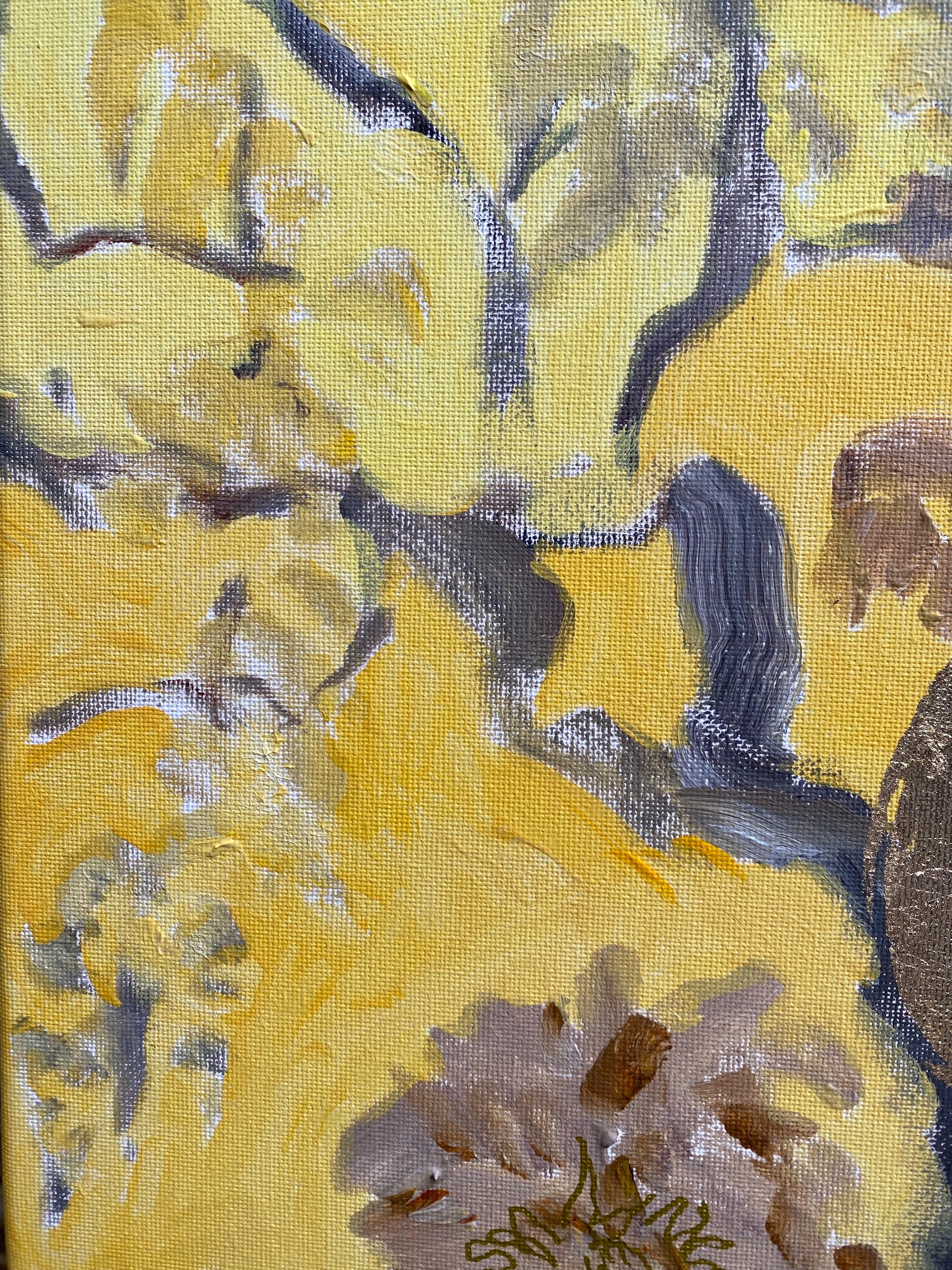 Original-Spring in Autumn-Expression-landscapeDahlia-gold leaf-UK Awarded Artist For Sale 9