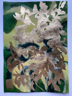 Original-Summer Bloom-Lily Roses-British Awarded Artist-Oil, Goldleaf-plein air
