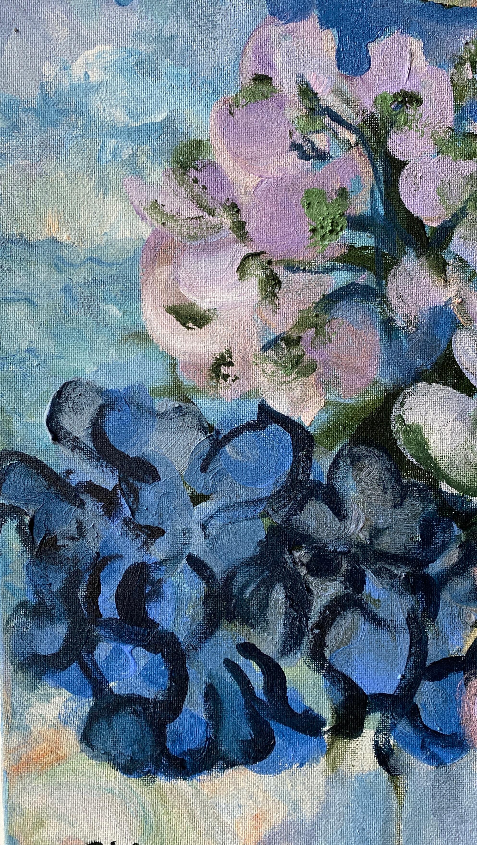 Originale-Summer Bloom Series-Artista britannico premiato-Impasto-oil-plein air garden in vendita 10