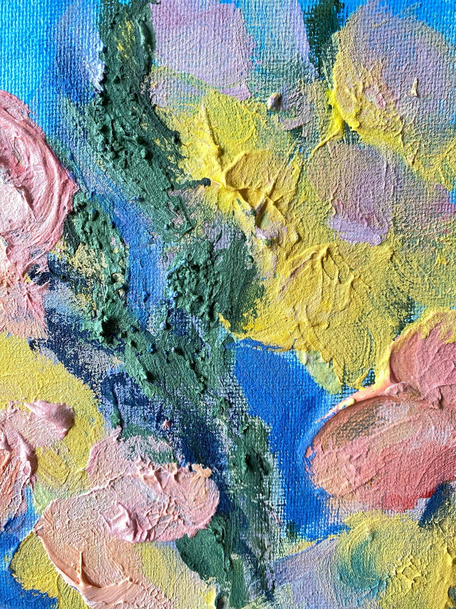 Originale-Summer Bloom Series-Artista britannico premiato-Impasto-oil-plein air garden in vendita 13