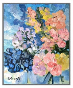 Originale-Summer Bloom Series-Artista britannico premiato-Impasto-oil-plein air garden