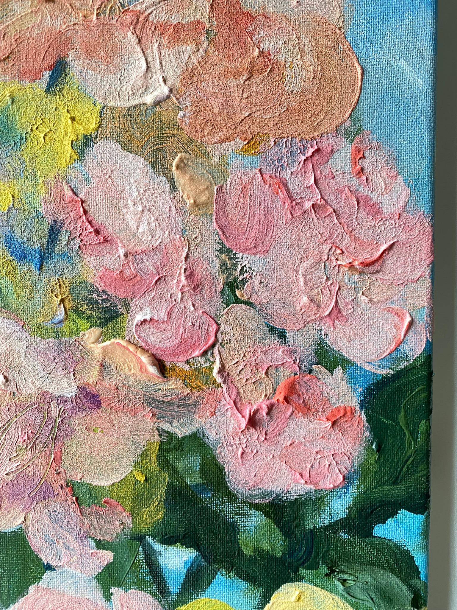 Originale-Summer Bloom Series-Artista britannico premiato-Impasto-oil-plein air garden - Landscape Painting Grigio di Shizico Yi
