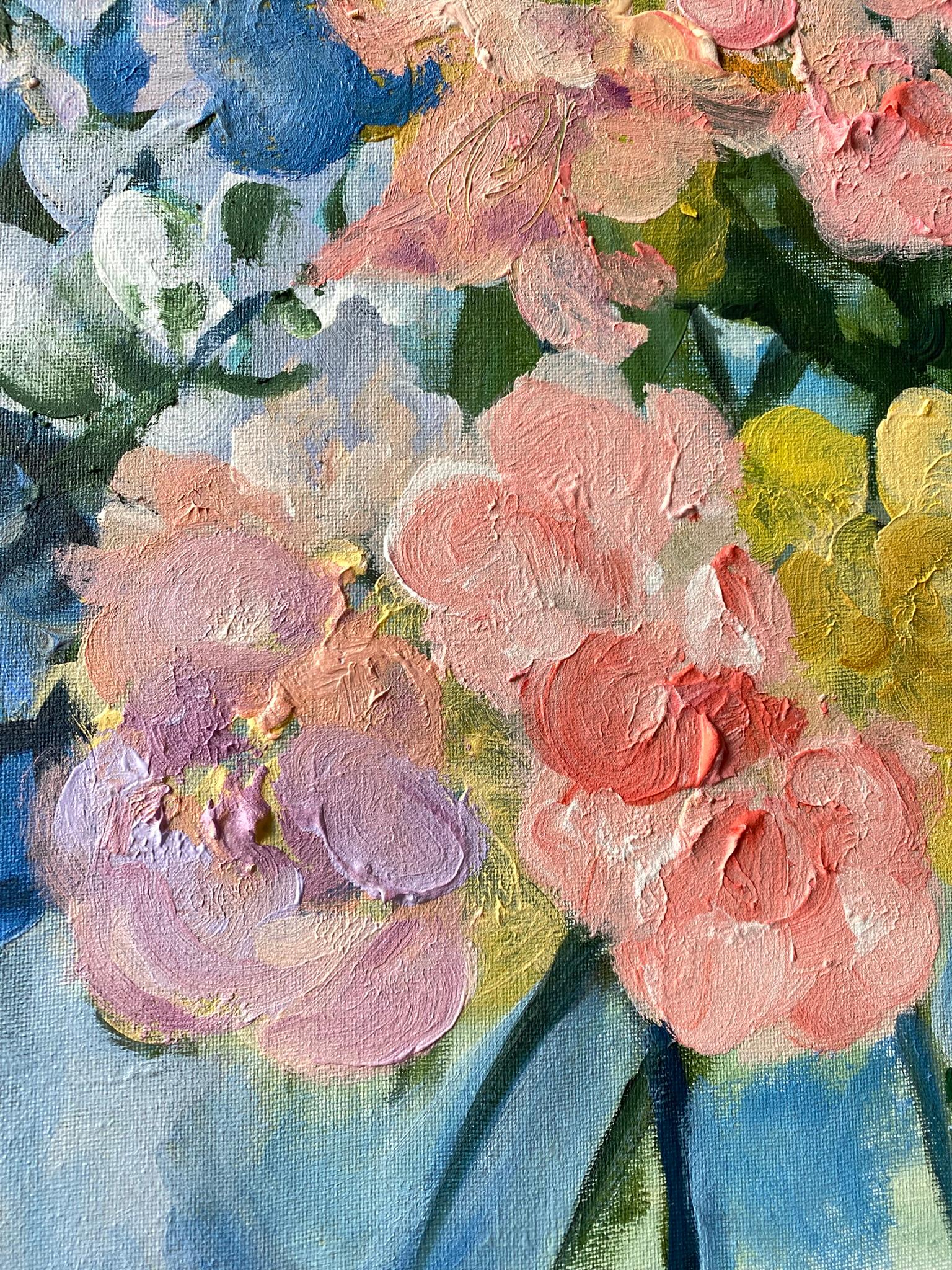 Originale-Summer Bloom Series-Artista britannico premiato-Impasto-oil-plein air garden in vendita 2