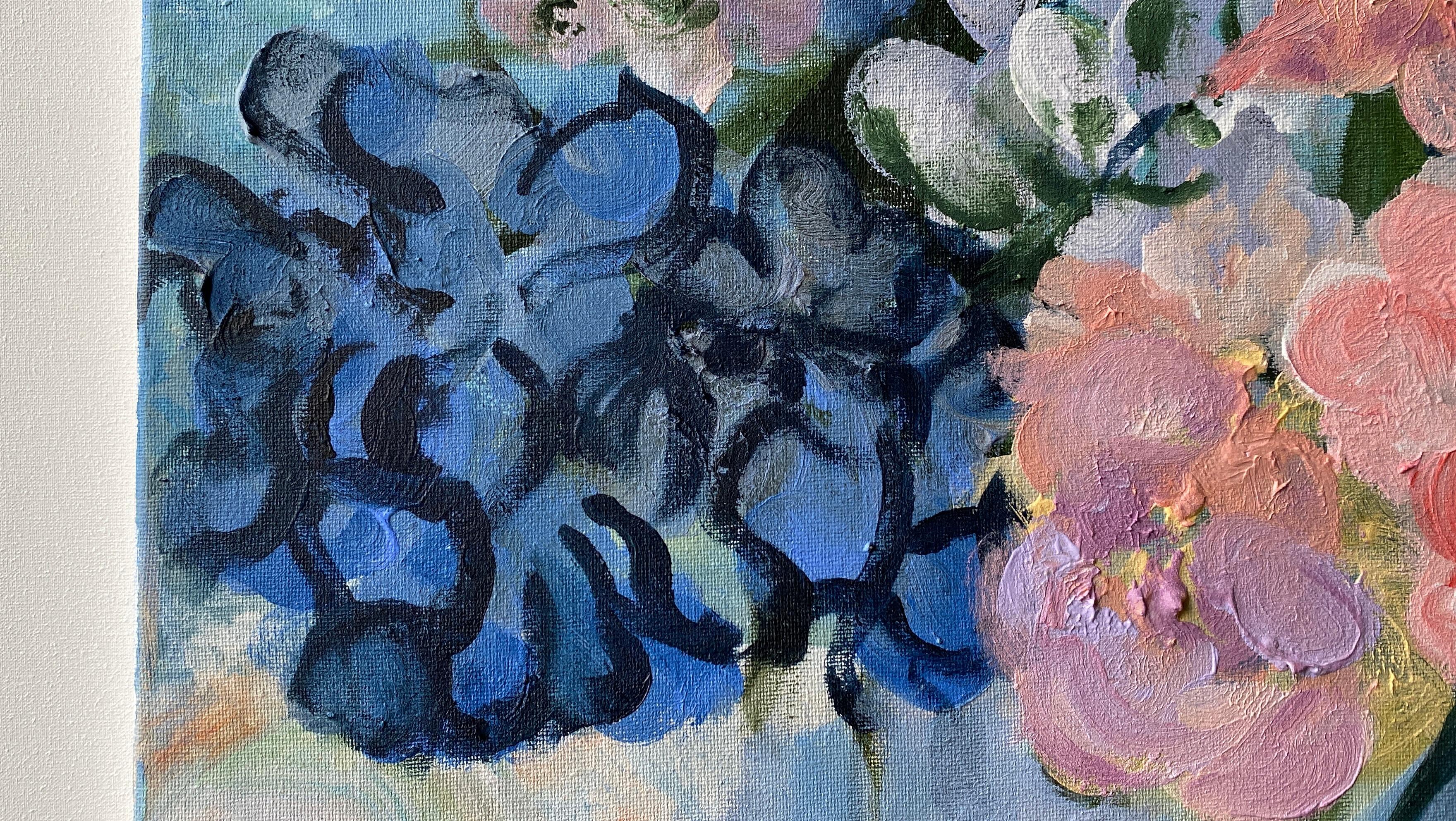Originale-Summer Bloom Series-Artista britannico premiato-Impasto-oil-plein air garden in vendita 3