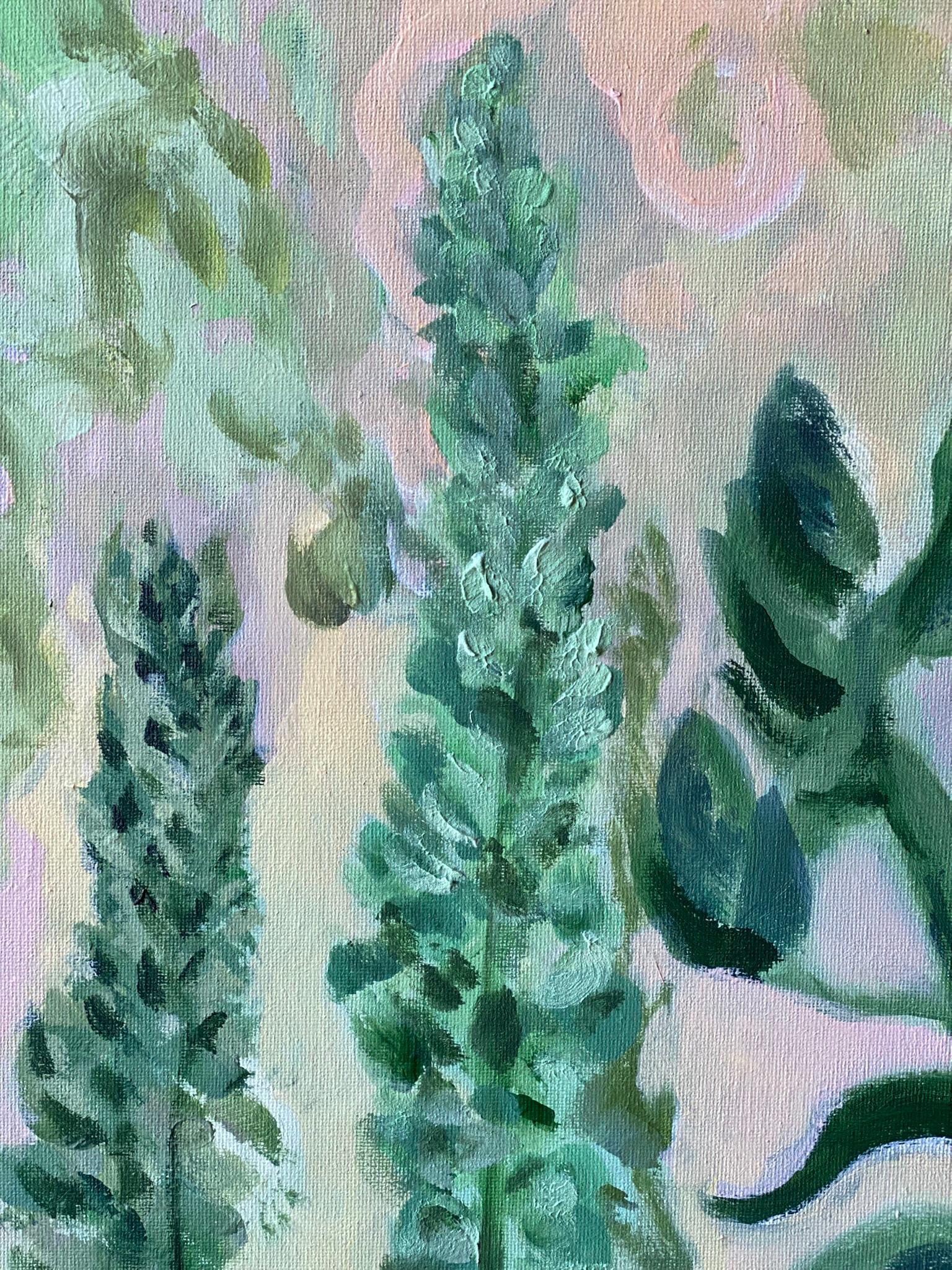 Original-Sommergrün-en plein air-British Awarded Artist-Fuchsschwänze und Lilien – Painting von Shizico Yi