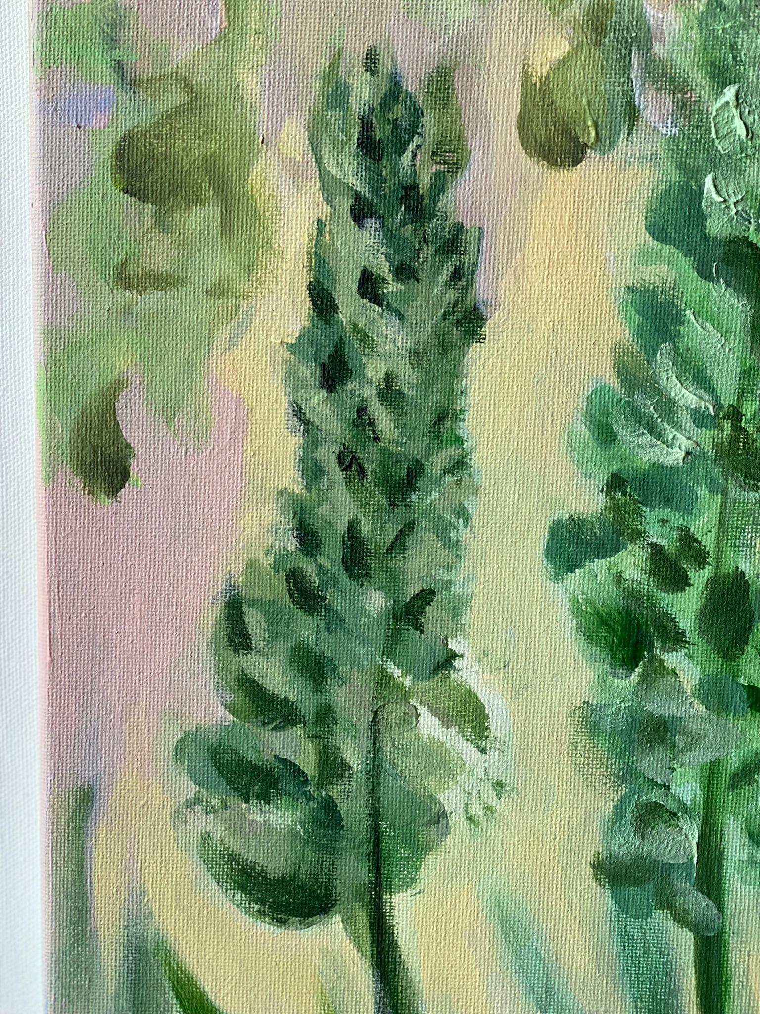 Original-Sommergrün-en plein air-British Awarded Artist-Fuchsschwänze und Lilien (Braun), Abstract Painting, von Shizico Yi
