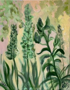 Original-Summer Green-en plein air-British Awarded Artist-Foxgloves and Lilies