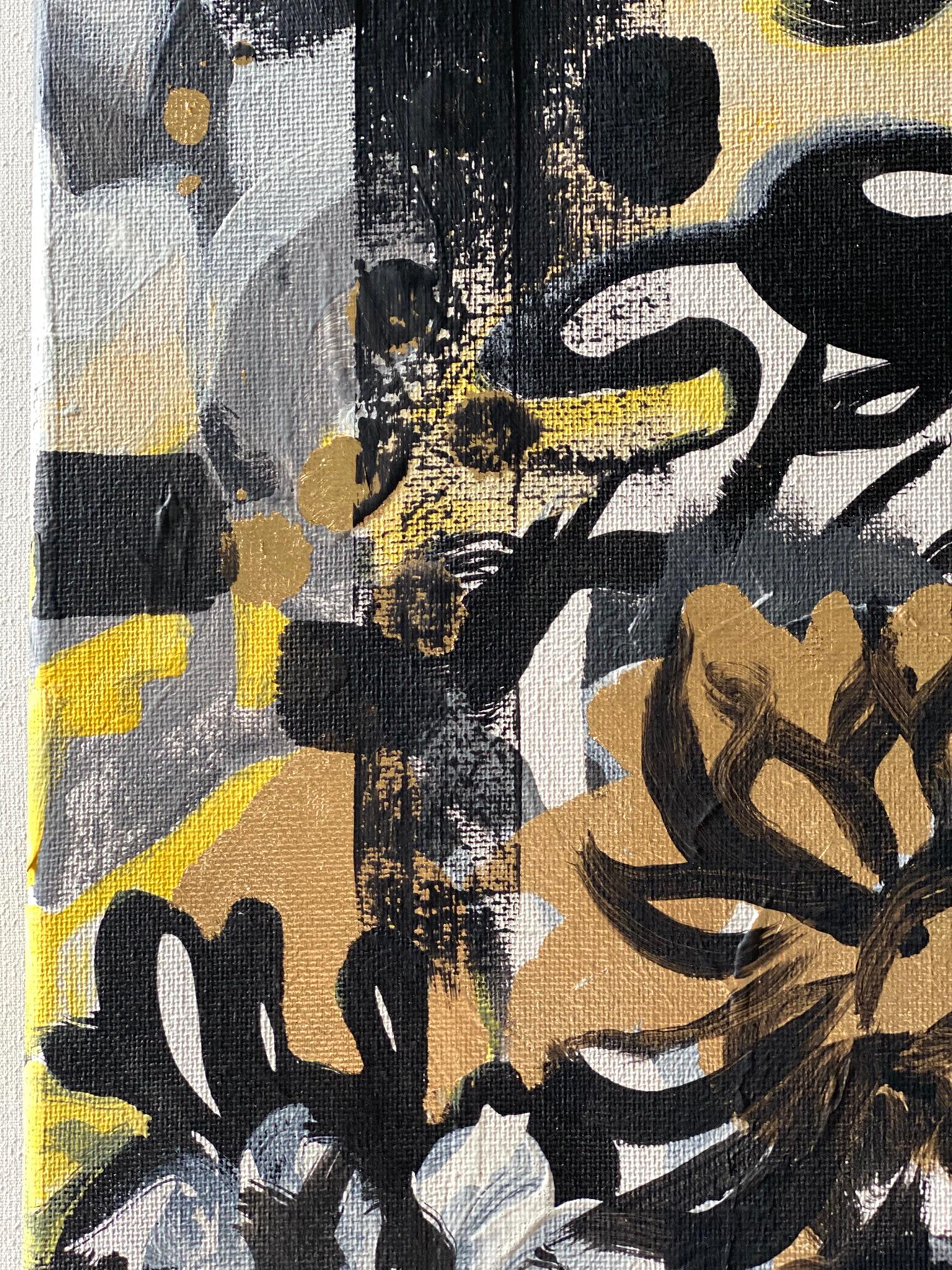 Original-Sunset Dahlias-British Awarded Artist-Gold Leaf+ Oil+ Ink on Canvas For Sale 8