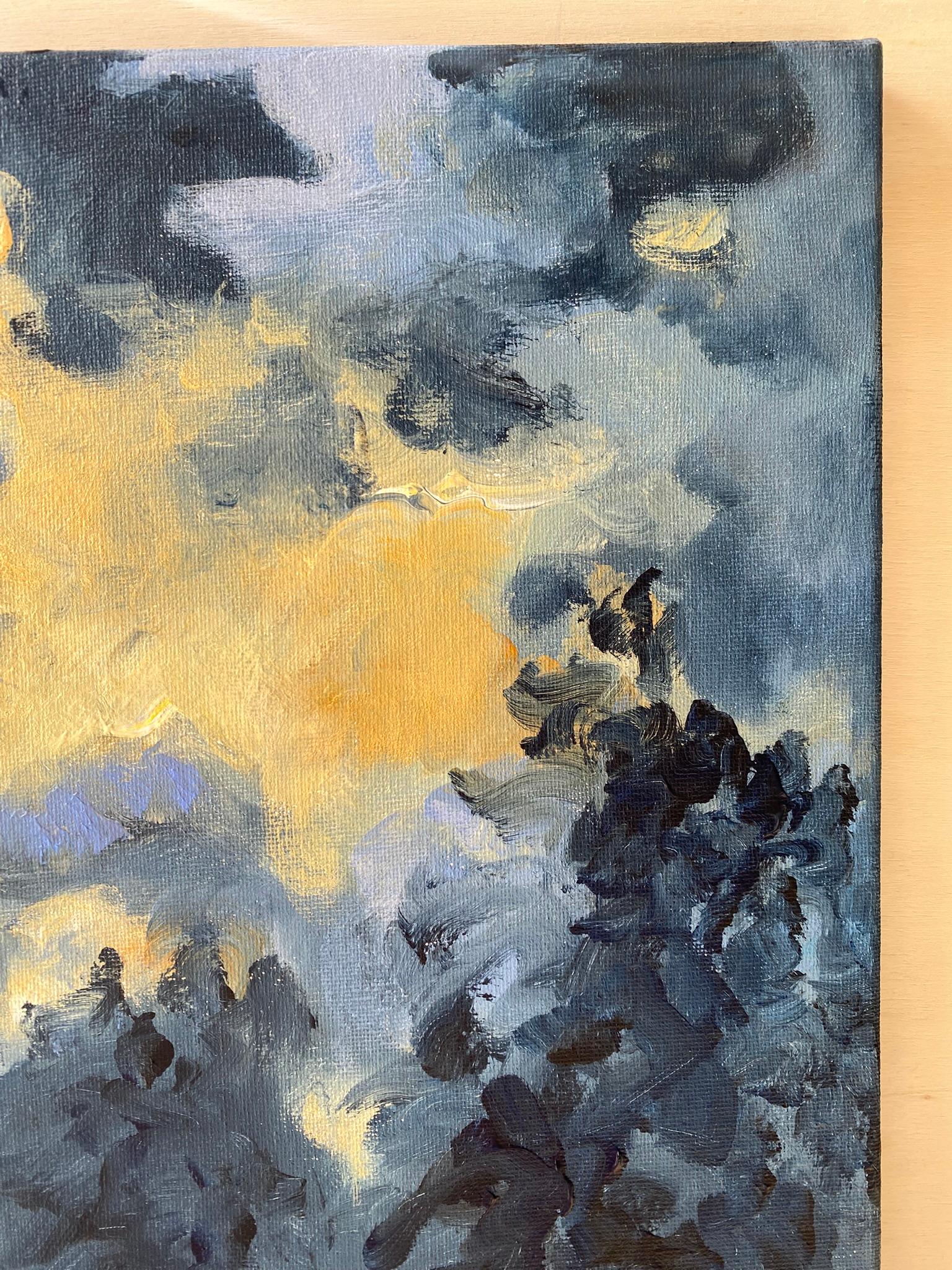 Original-Sunset Song Blue -British Awarded Artist-en plein air-Oil canvas – Painting von Shizico Yi
