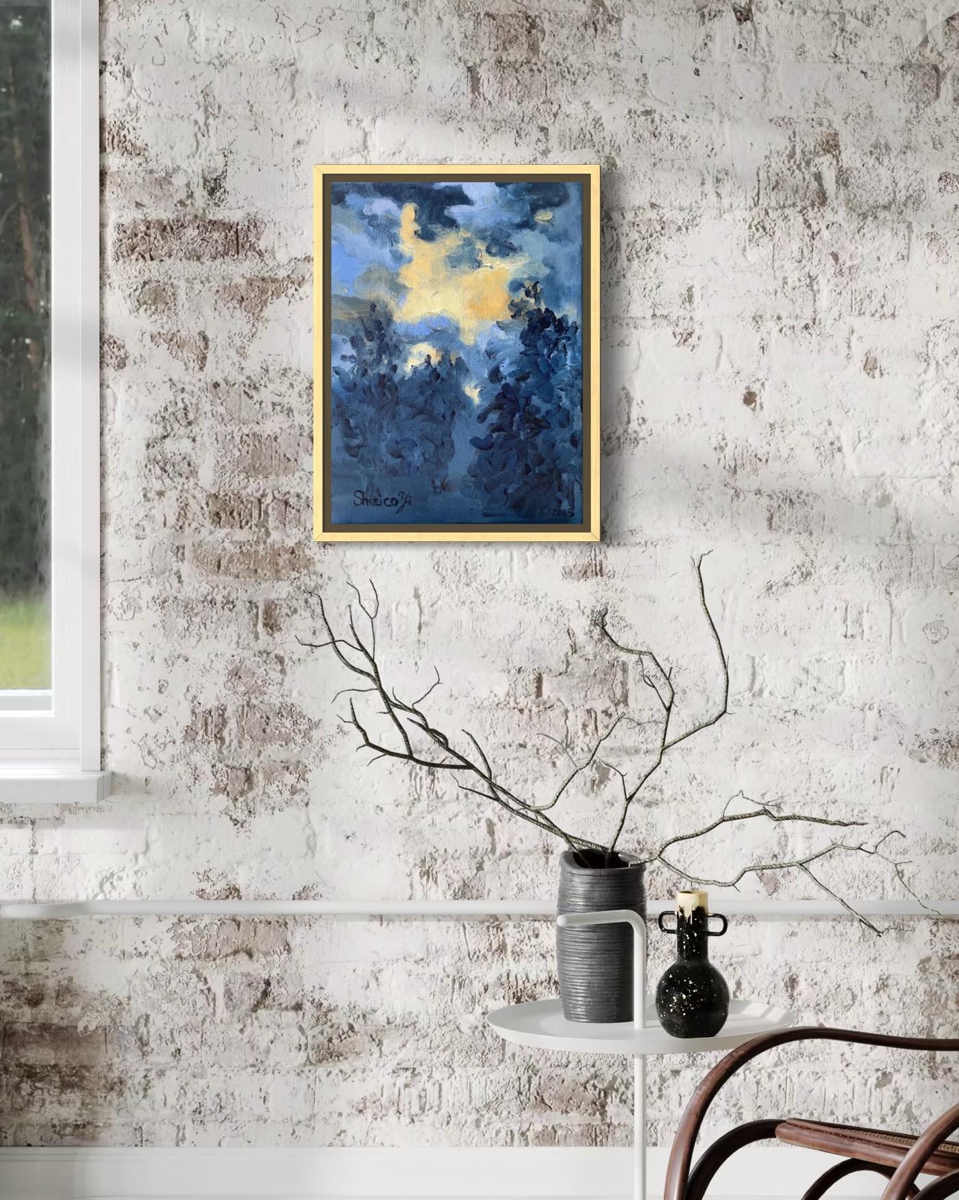 Original-Sunset Song Blue -British Awarded Artist-en plein air-Oil canvas – Painting von Shizico Yi