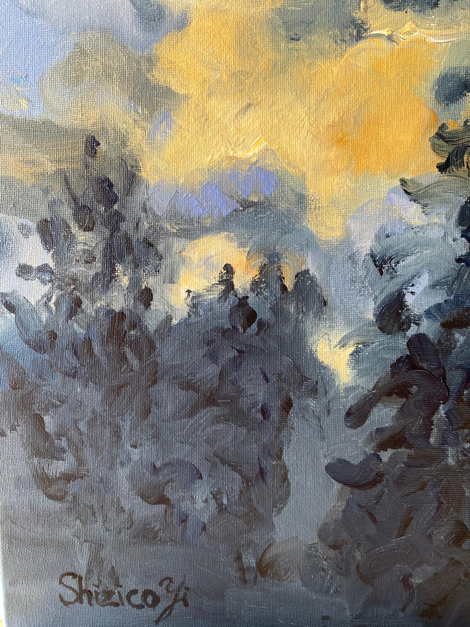 Original-Sunset Song Blue -British Awarded Artist-en plein air-Oil canvas (Abstrakter Expressionismus), Painting, von Shizico Yi