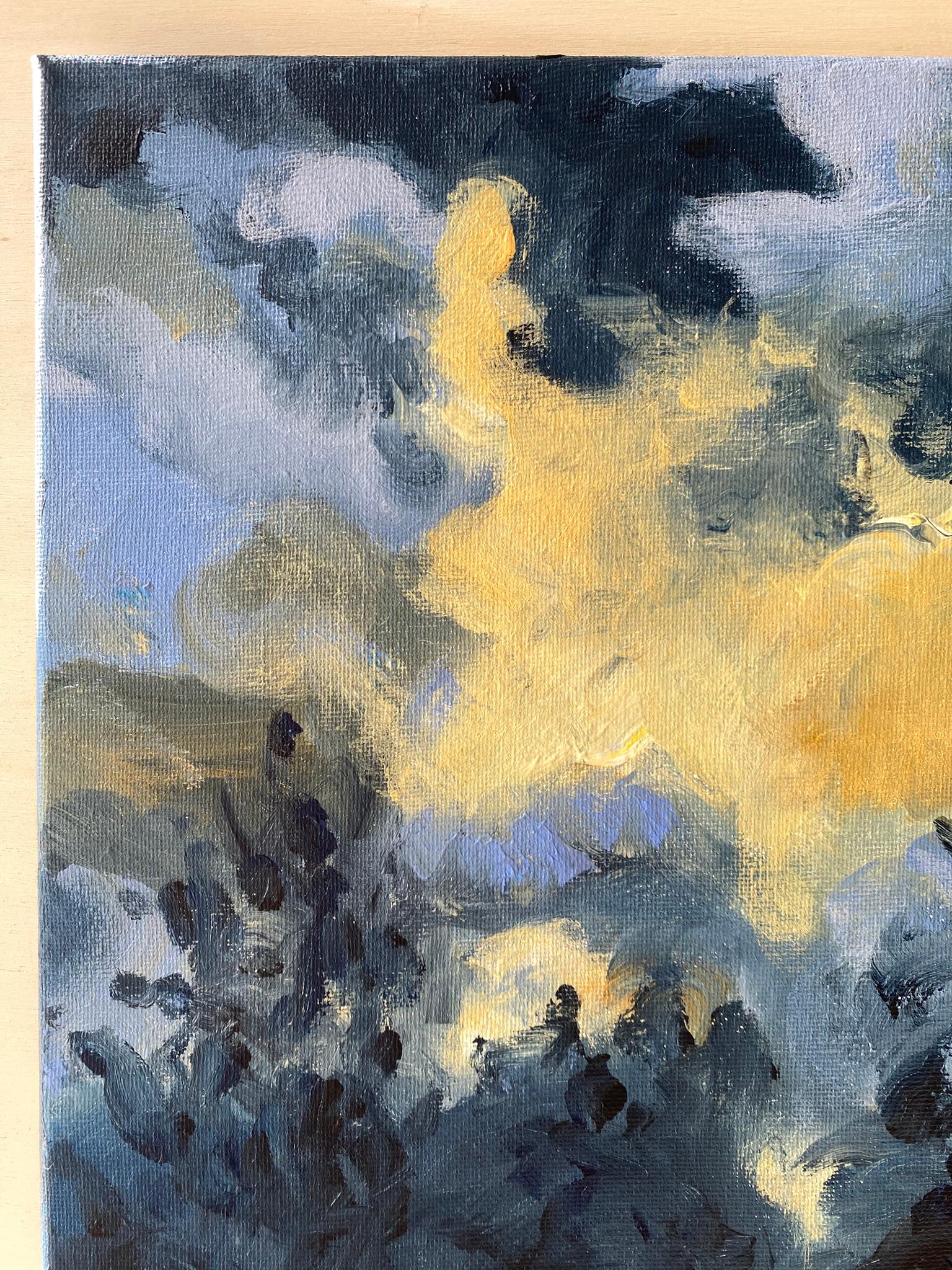 Original-Sunset Song Blue -British Awarded Artist-en plein air-Oil canvas (Blau), Abstract Painting, von Shizico Yi