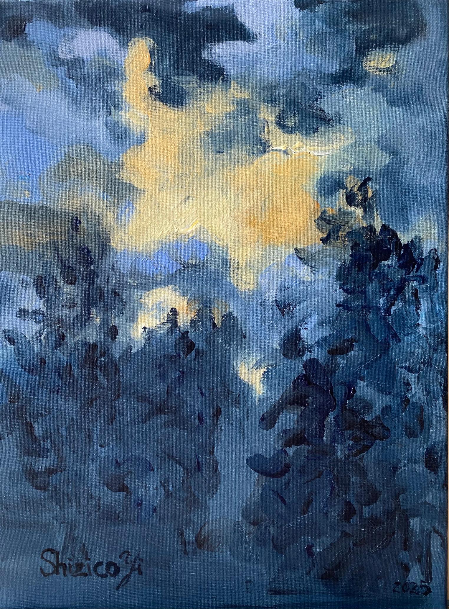 Shizico Yi Abstract Painting – Original-Sunset Song Blue -British Awarded Artist-en plein air-Oil canvas