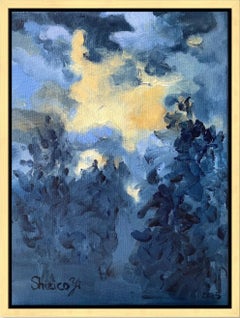 Original-Sunset Song Blue-Artiste britannique primé-en plein air-Oil sur toile