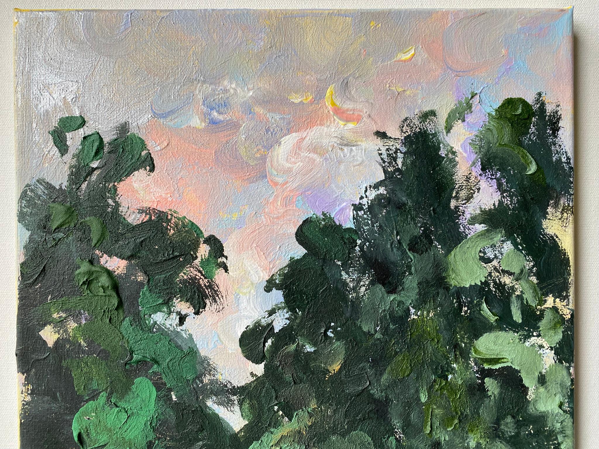 Originale-Sunset Song-Artista britannico premiato-Foglia d'oro-en plein air-Tela ad olio in vendita 12
