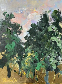 Original-Sunset Song-Artiste britannique récompensé-Feuilles d'or-en plein air-Huile sur toile