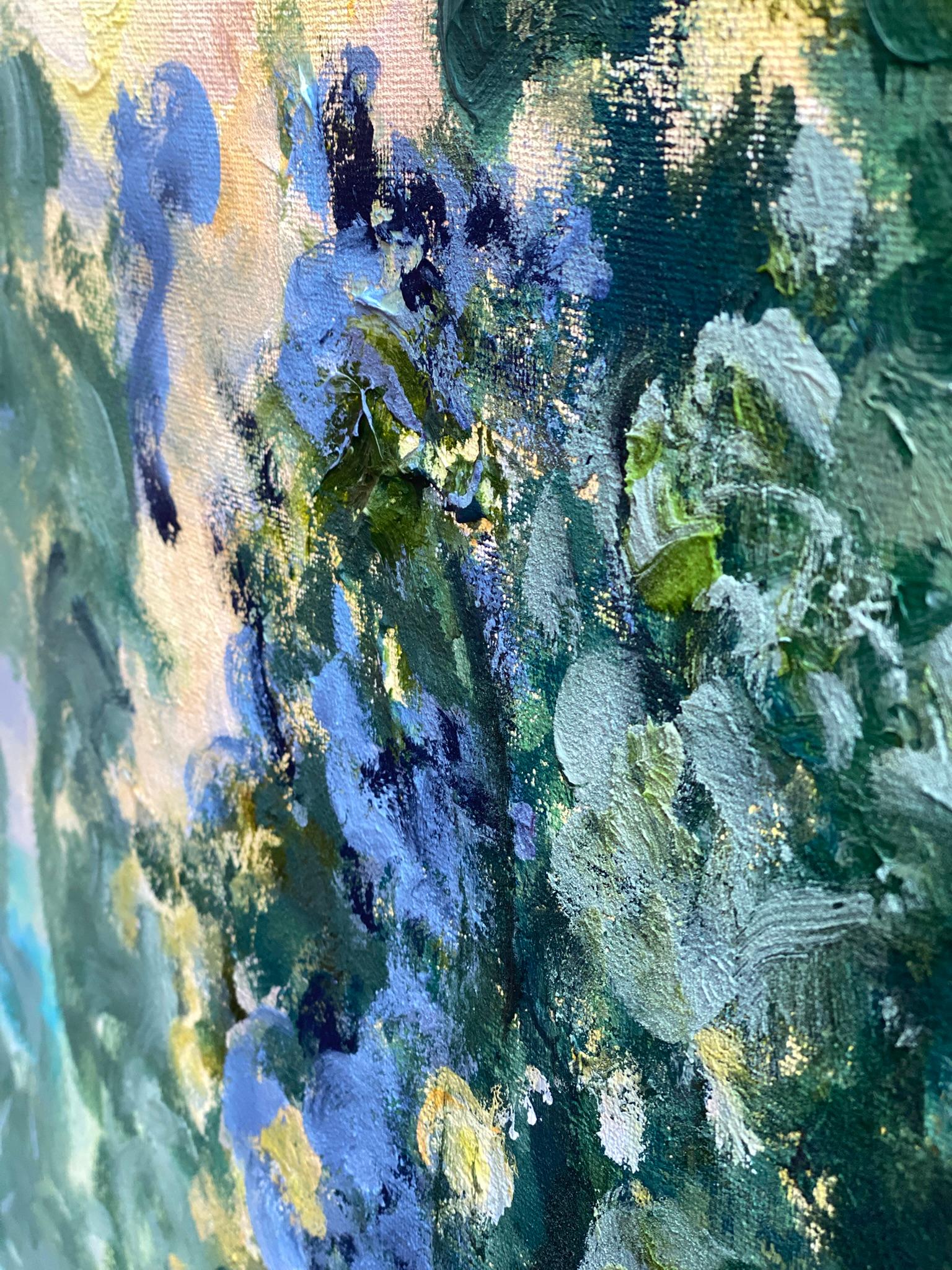 Original-Sunset Song-en plein air Oil-British Awarded Artist-Lime Tree vs sunset For Sale 9