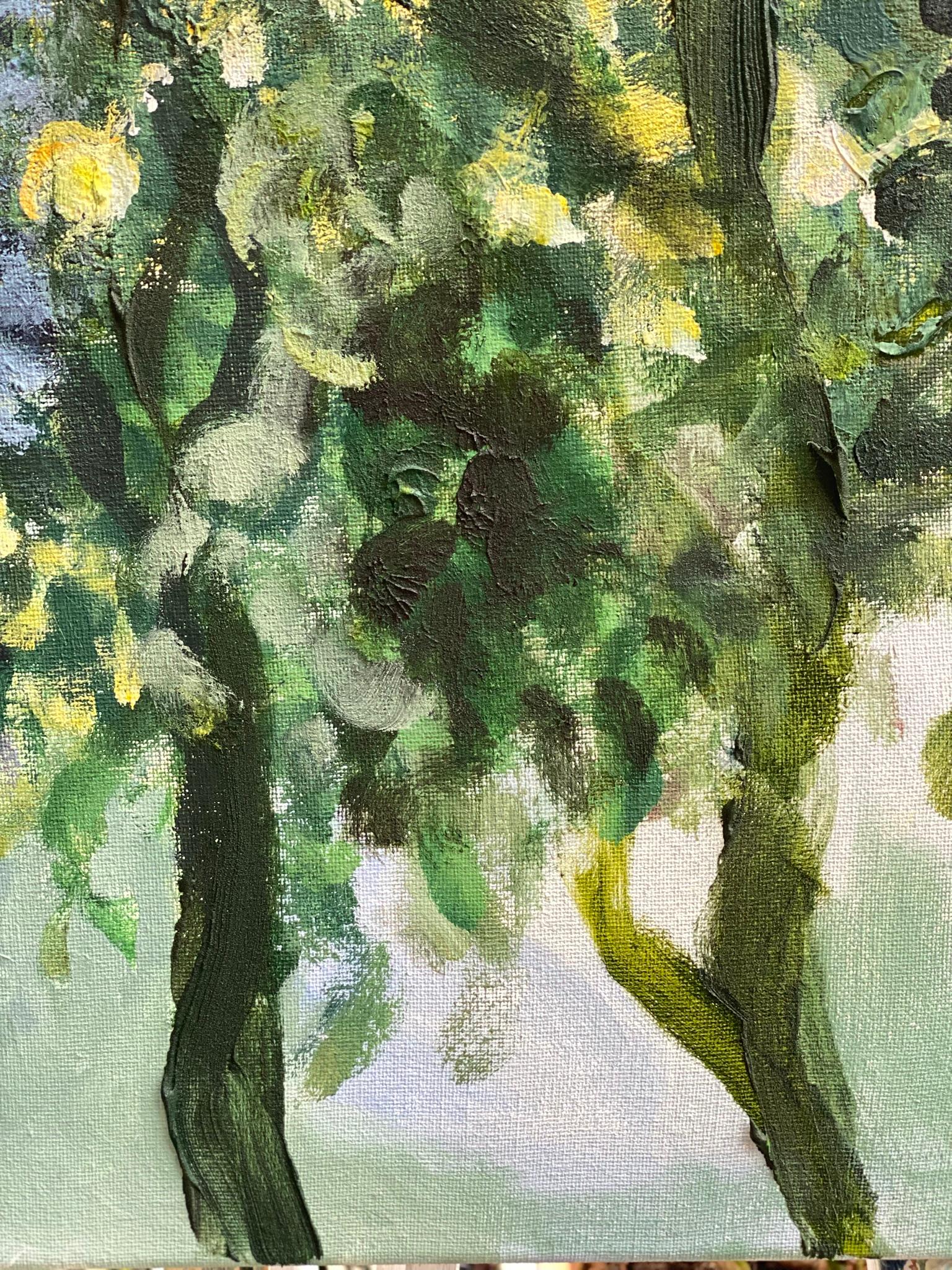Original-Sunset Song-en plein air Oil-British Awarded Artist-Lime Tree vs sunset For Sale 12