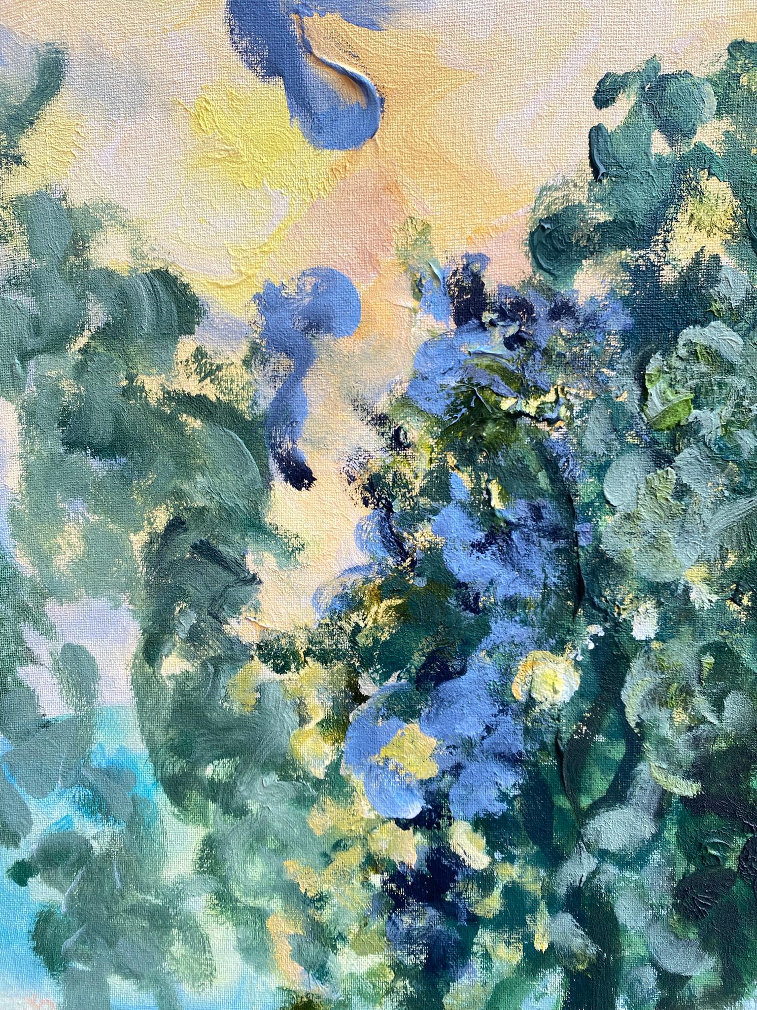 Original-Sunset Song-en plein air Oil-British Awarded Artist-Lime Tree vs sunset For Sale 1
