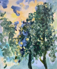 Original-Sunset Song-en plein air Oil-British Awarded Artist-Lime Tree vs sunset