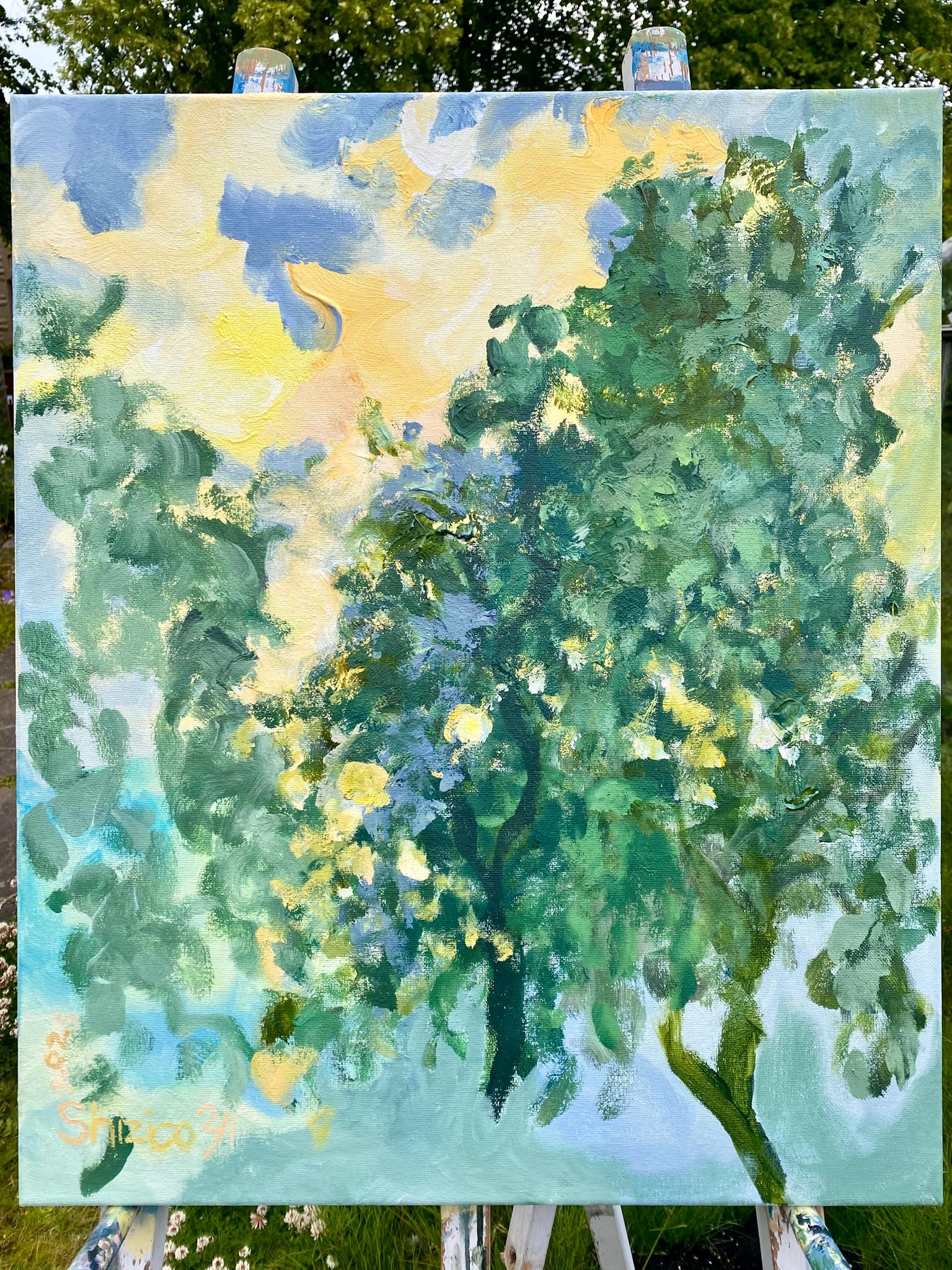 Originale-Sunset Song-en plein air Olio-Artista britannico premiato-Paesaggio moderno - Painting di Shizico Yi
