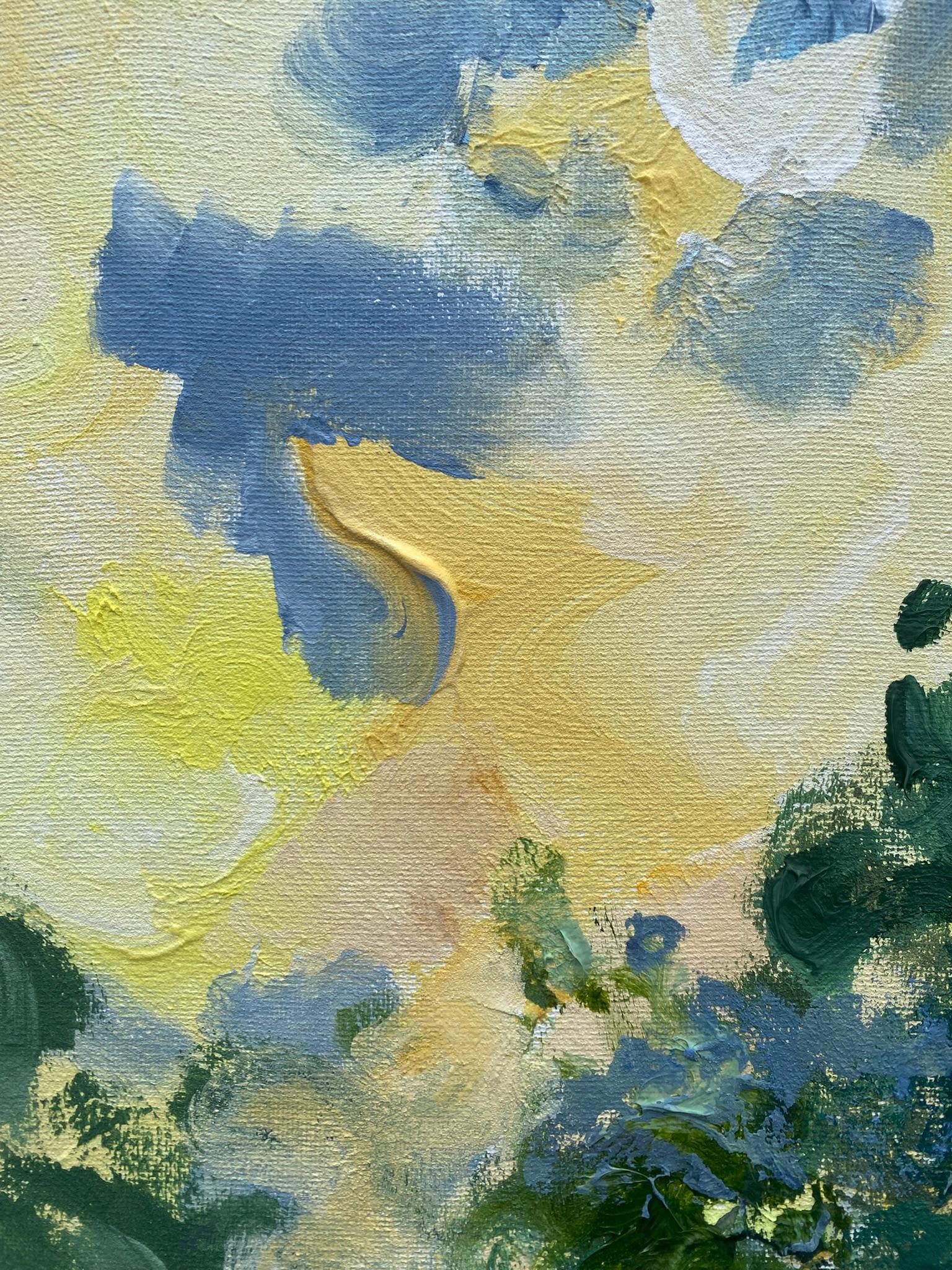 Originale-Sunset Song-en plein air Olio-Artista britannico premiato-Paesaggio moderno - Landscape Painting Blu di Shizico Yi