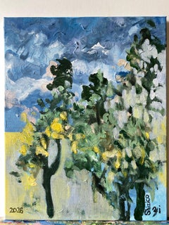 Originale-Sunset Song-Nuovo astratto-Artista britannico premiato-en plein air-tela ad olio
