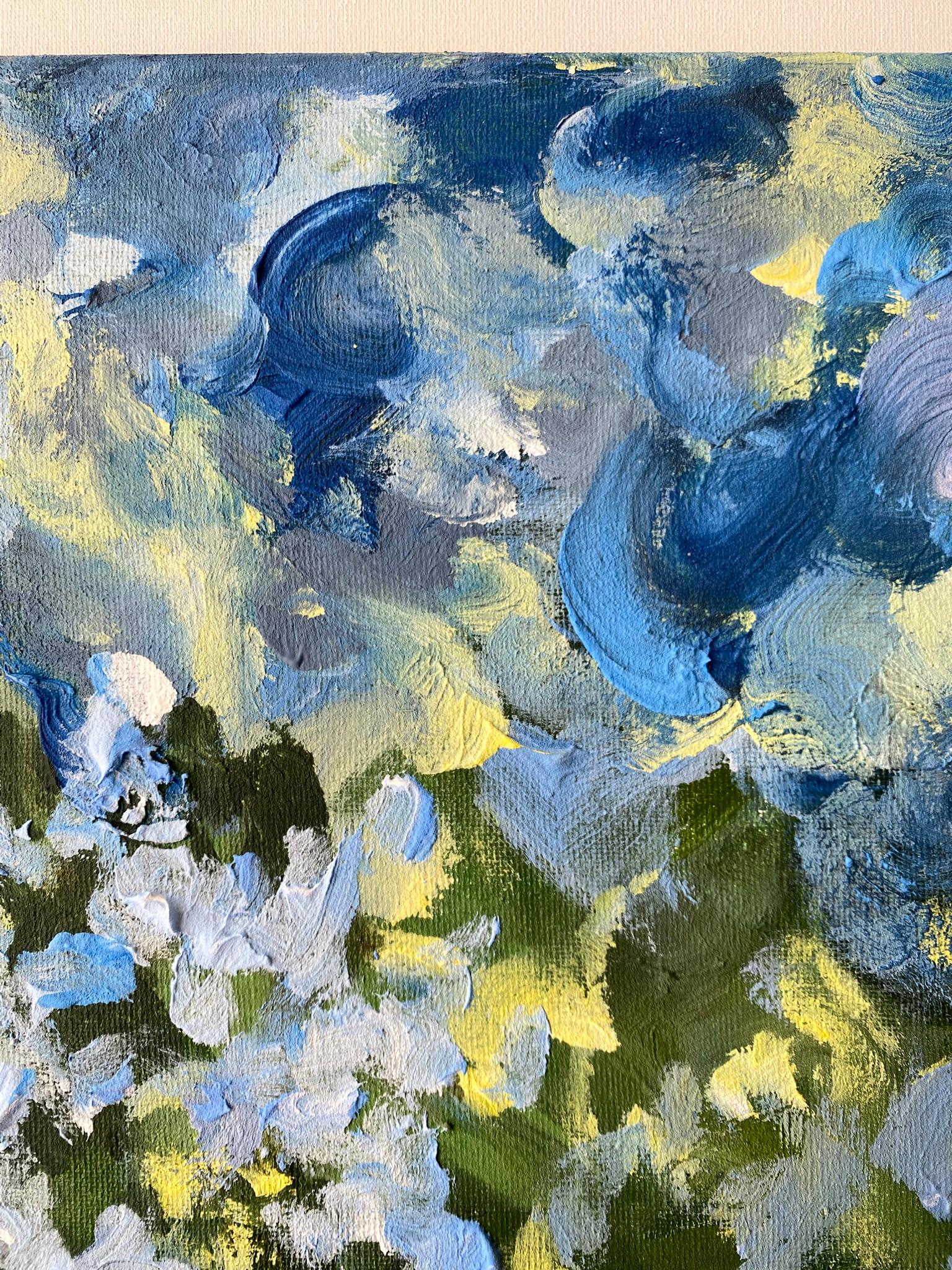 Original-Sonnenuntergangslied mit Blau und Grün-British Awarded Artist-en plein air-Öl im Angebot 5