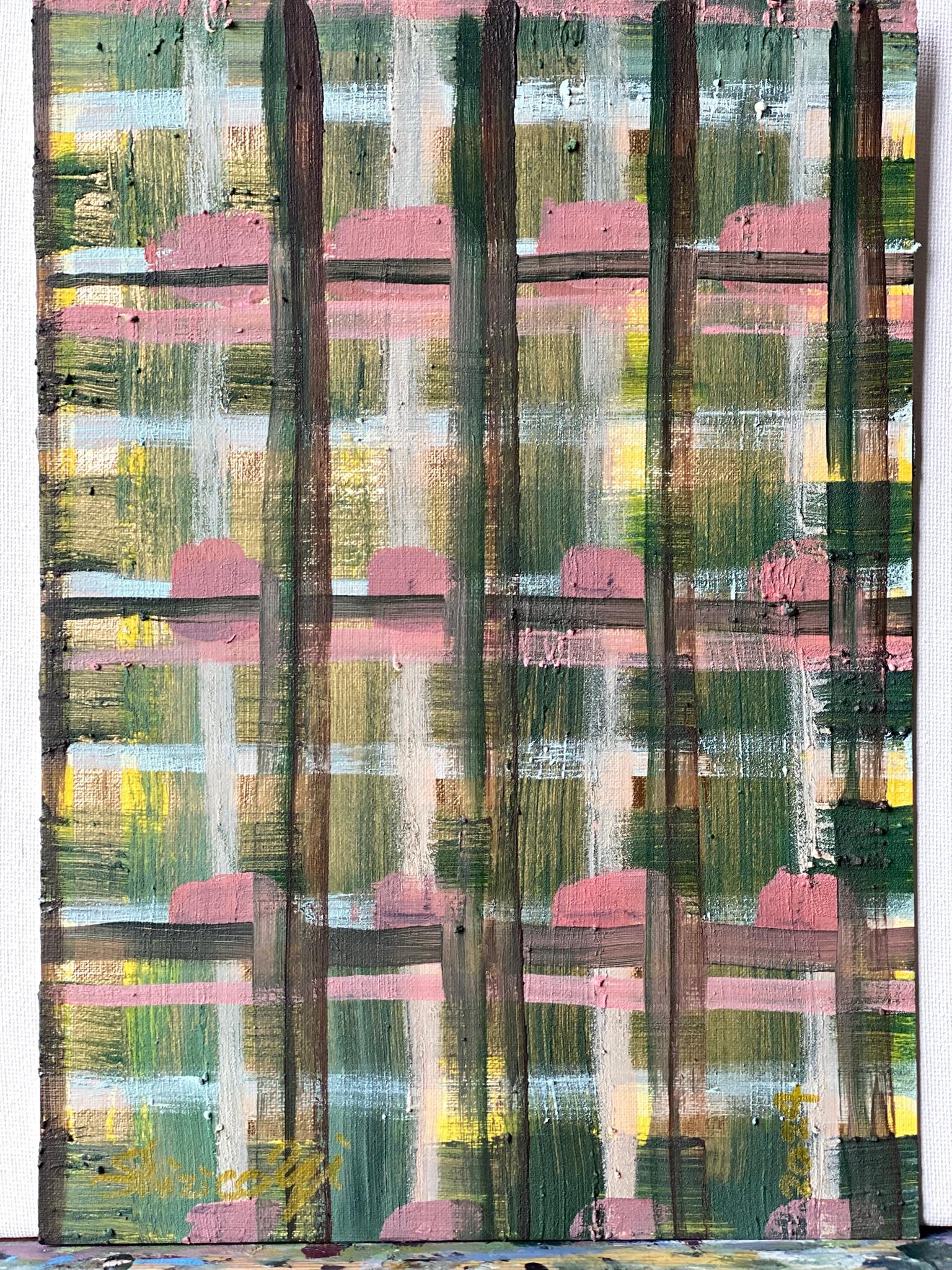 Original The Weaver Diptych-Tartan inspired-British Awarded Artist-huile sur papier - Painting de Shizico Yi