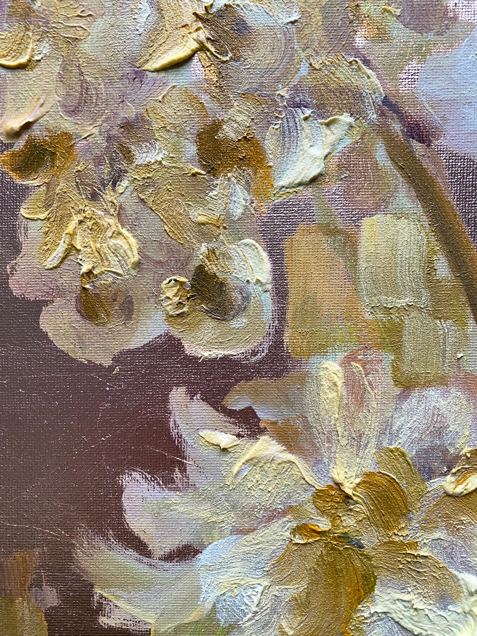 Original-To make a Garden-British Awarded Artist-oil and gold leaf on canvas For Sale 8