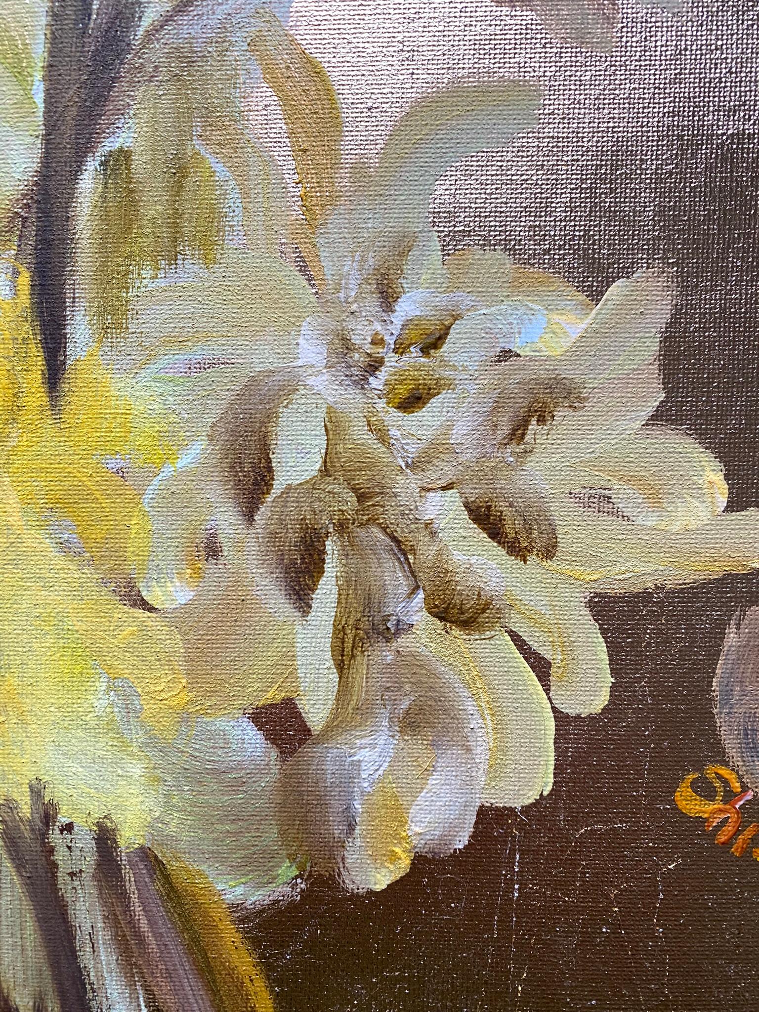 Original-To make a Garden-British Awarded Artist-oil and gold leaf on canvas For Sale 1