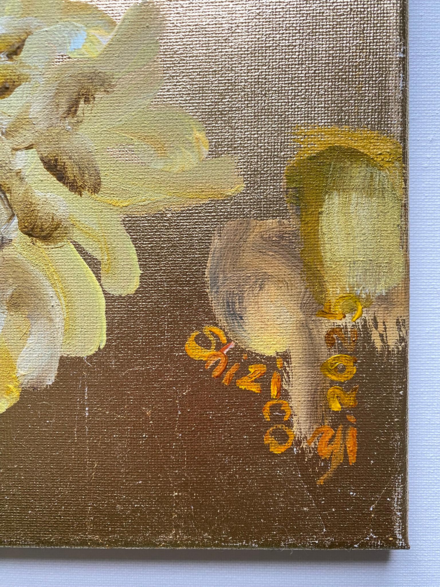 Original-To make a Garden-British Awarded Artist-oil and gold leaf on canvas For Sale 2