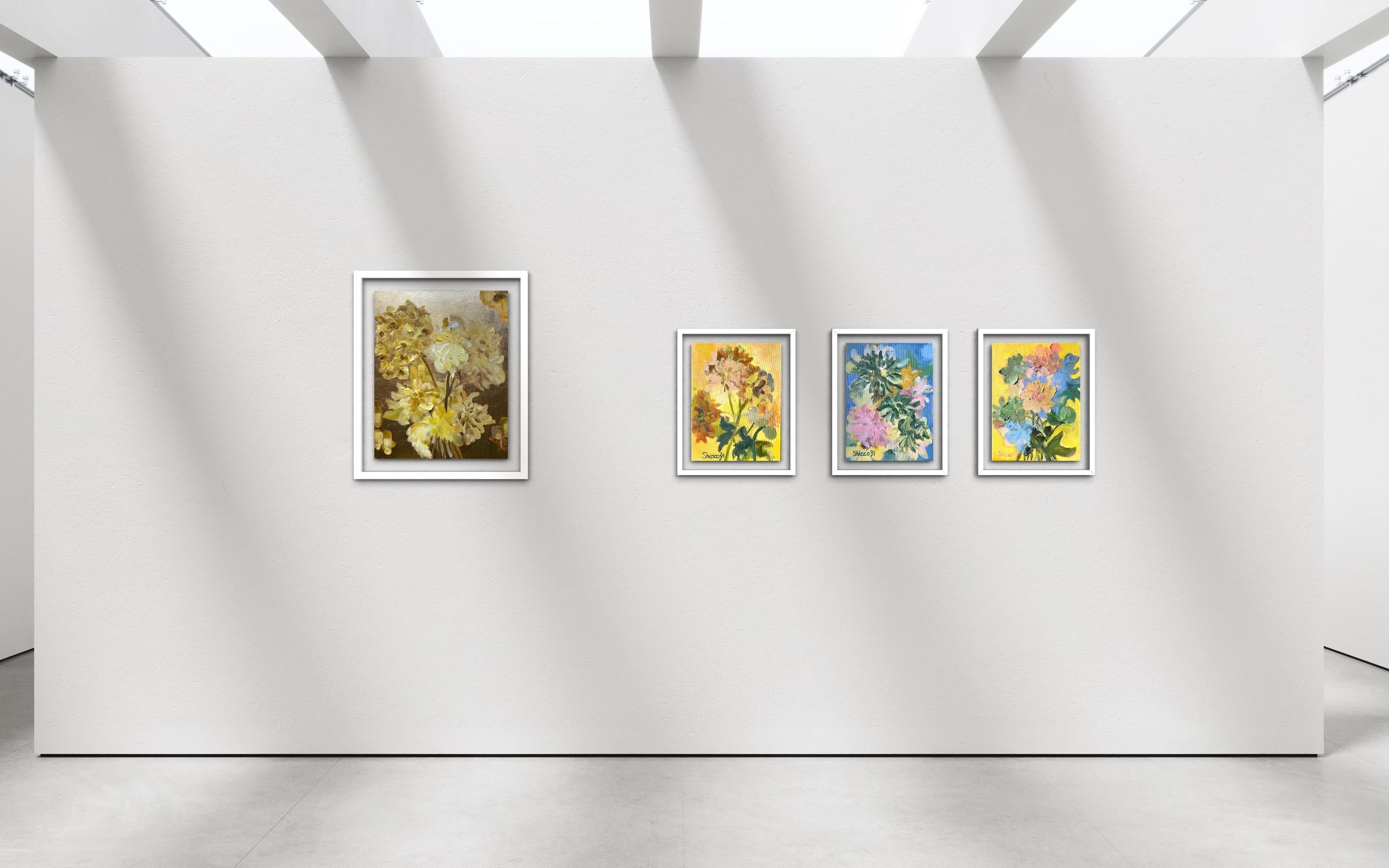 Original-To make a Garden-British Awarded Artist-oil and gold leaf on canvas - Brown Landscape Painting by Shizico Yi