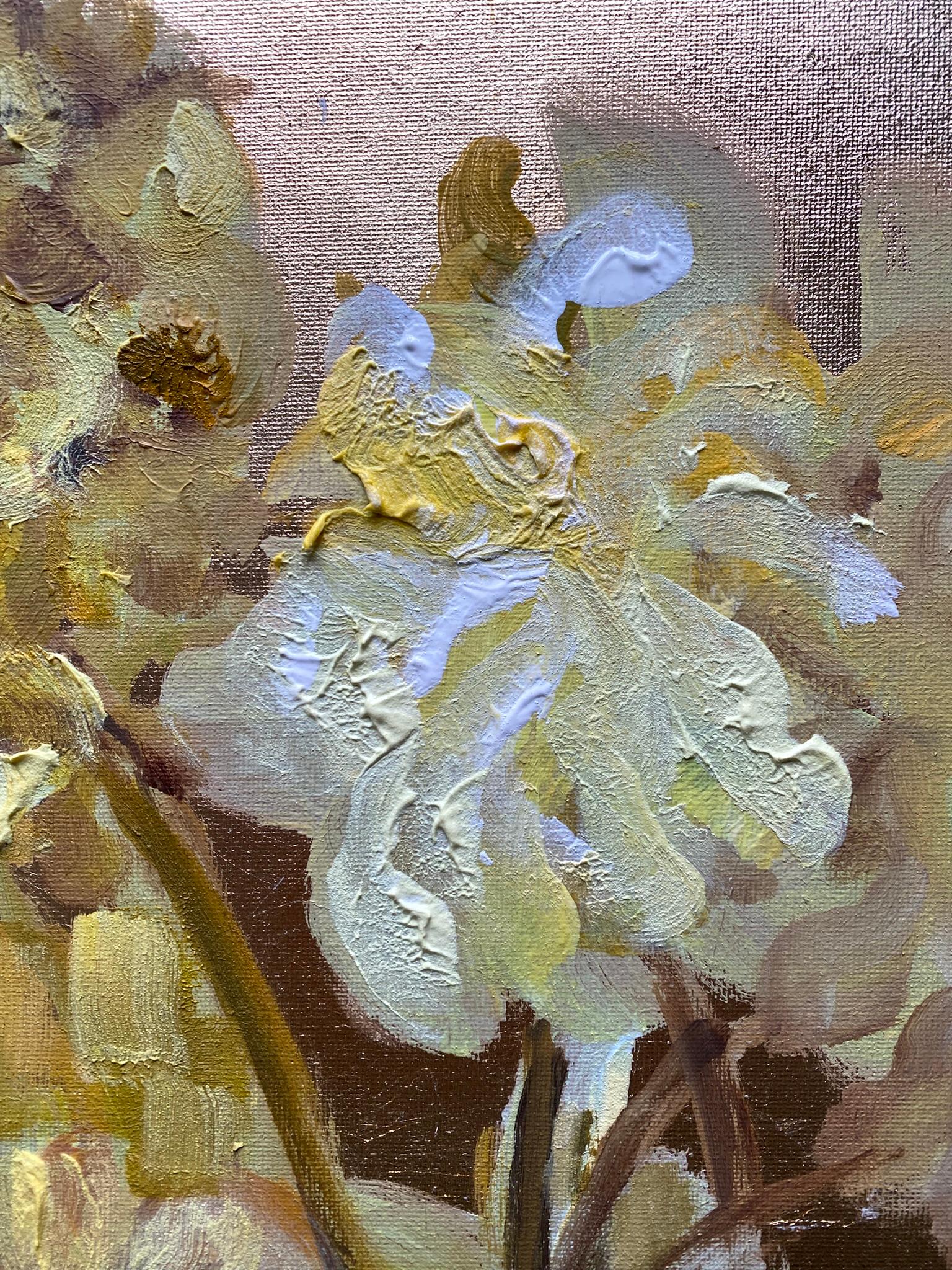 Original-To make a Garden-British Awarded Artist-oil and gold leaf on canvas For Sale 3