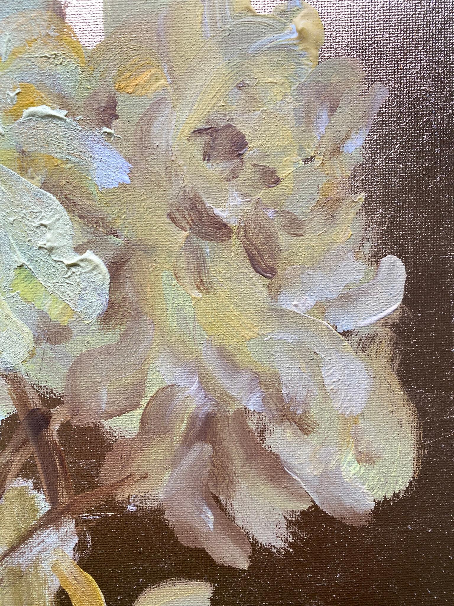 Original-To make a Garden-British Awarded Artist-oil and gold leaf on canvas For Sale 4