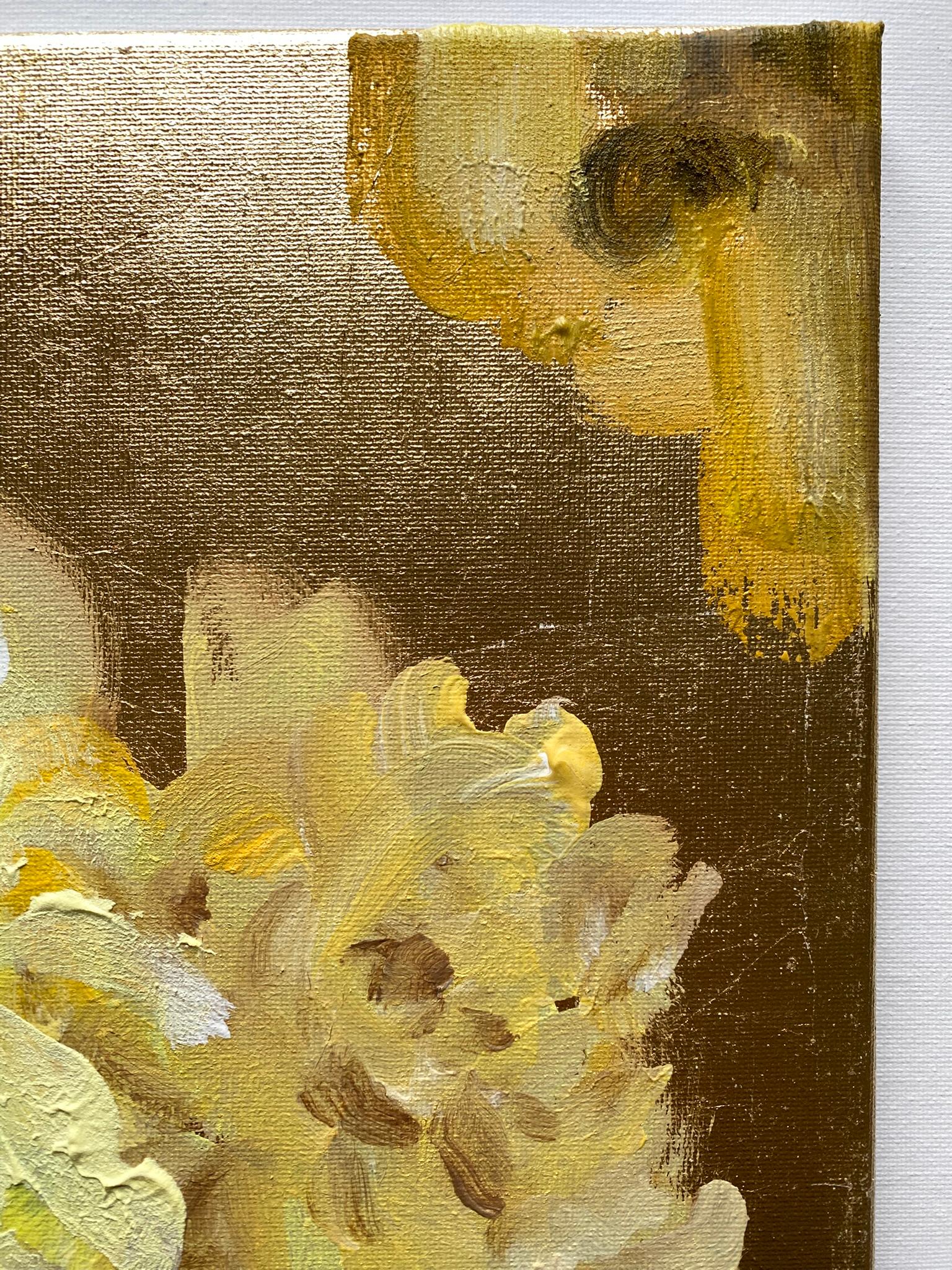 Original-To make a Garden-British Awarded Artist-oil and gold leaf on canvas For Sale 5