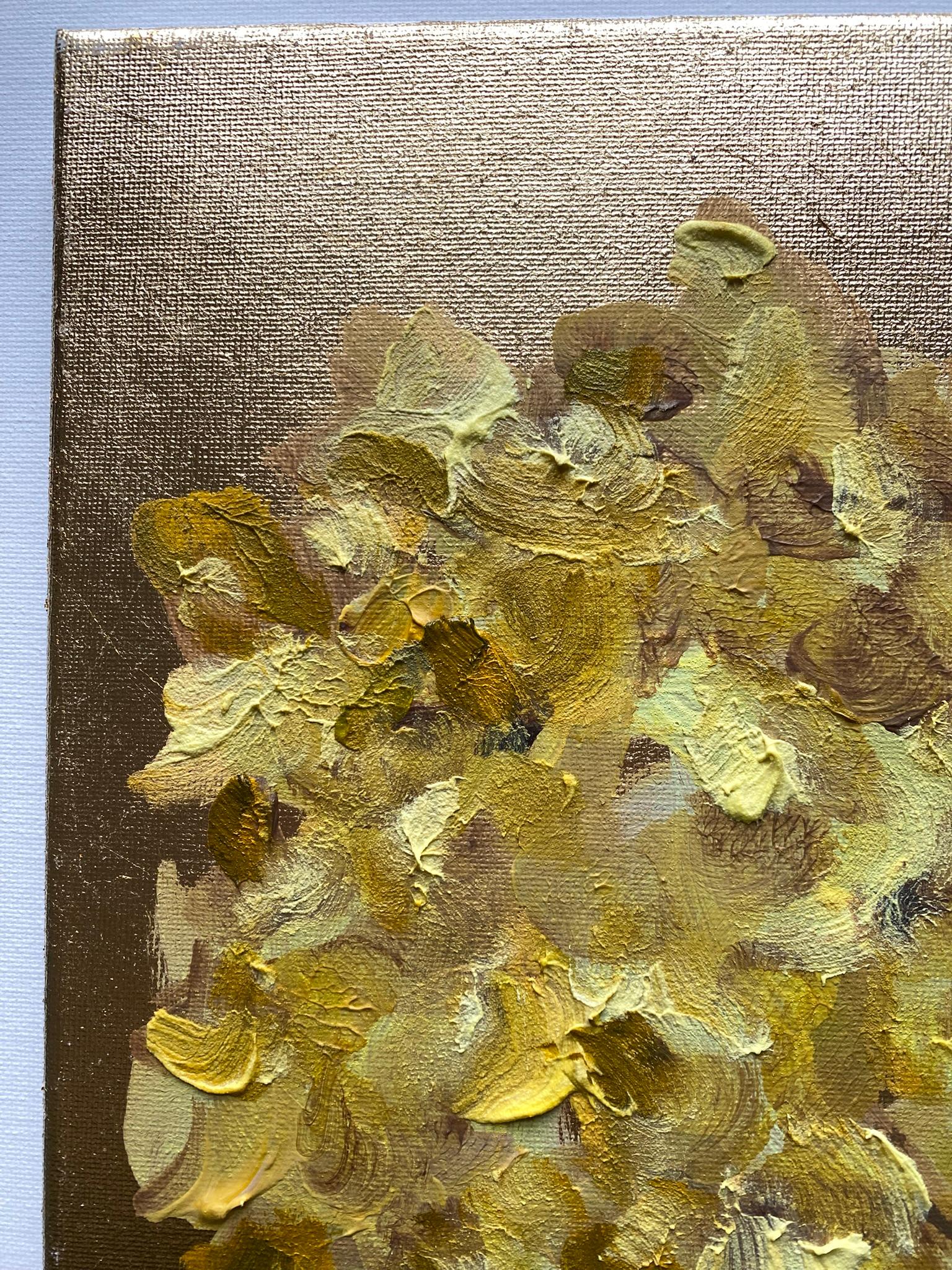 Original-To make a Garden-British Awarded Artist-oil and gold leaf on canvas For Sale 6