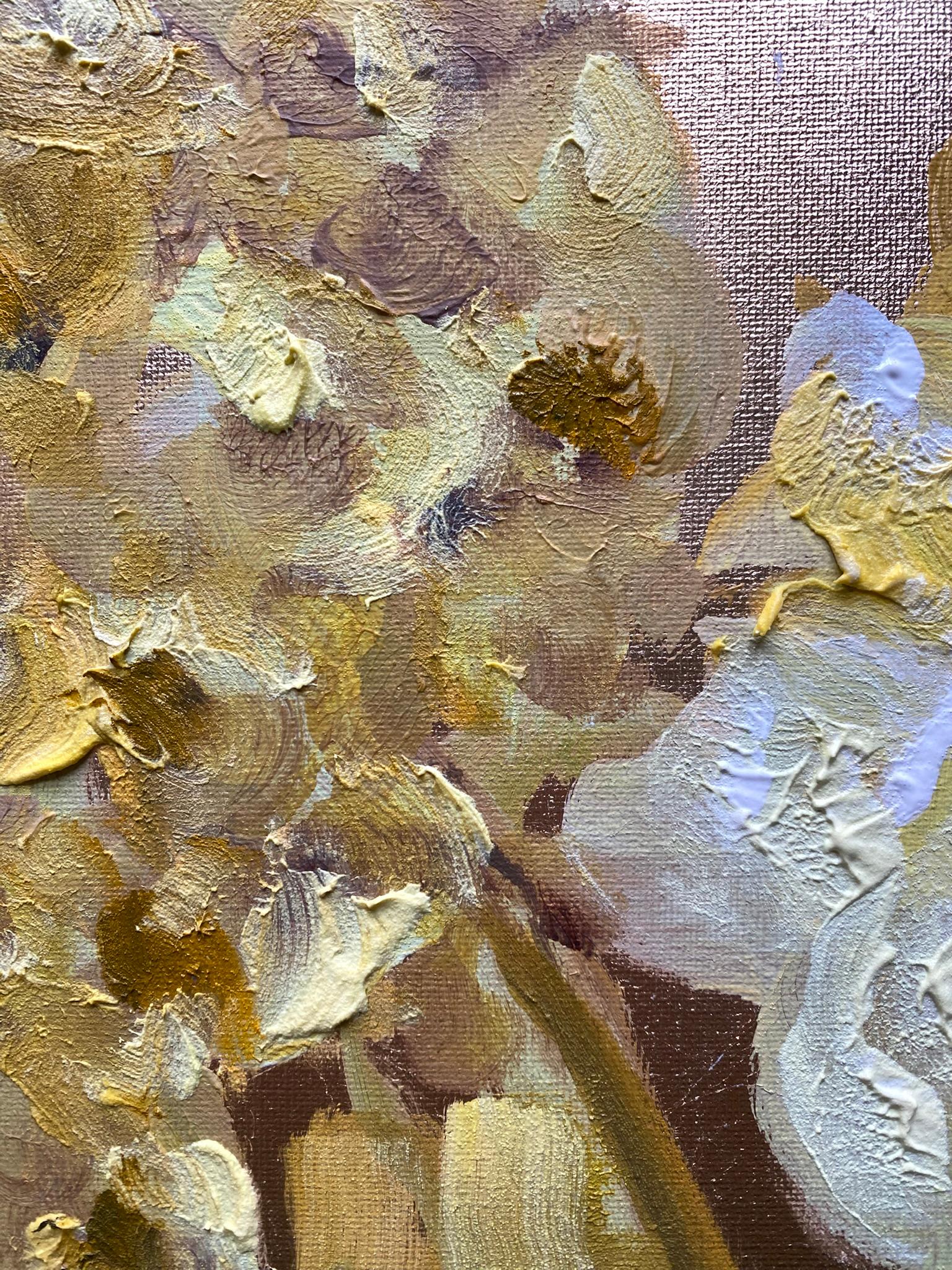 Original-To make a Garden-British Awarded Artist-oil and gold leaf on canvas For Sale 7