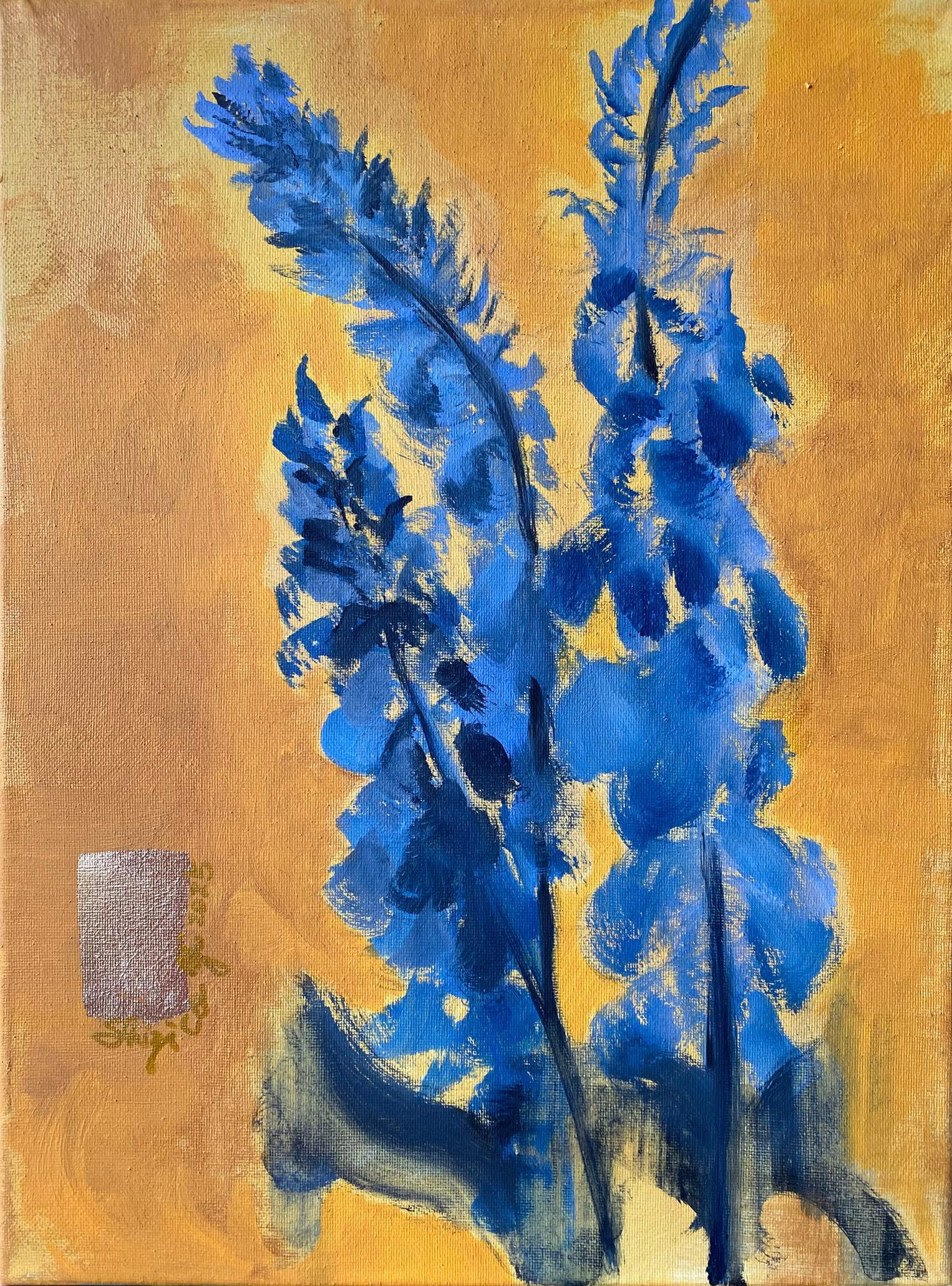 Trittico originale-Scuola britannica-Artista premiato britannico-foglia d'oro-impressione - Painting di Shizico Yi