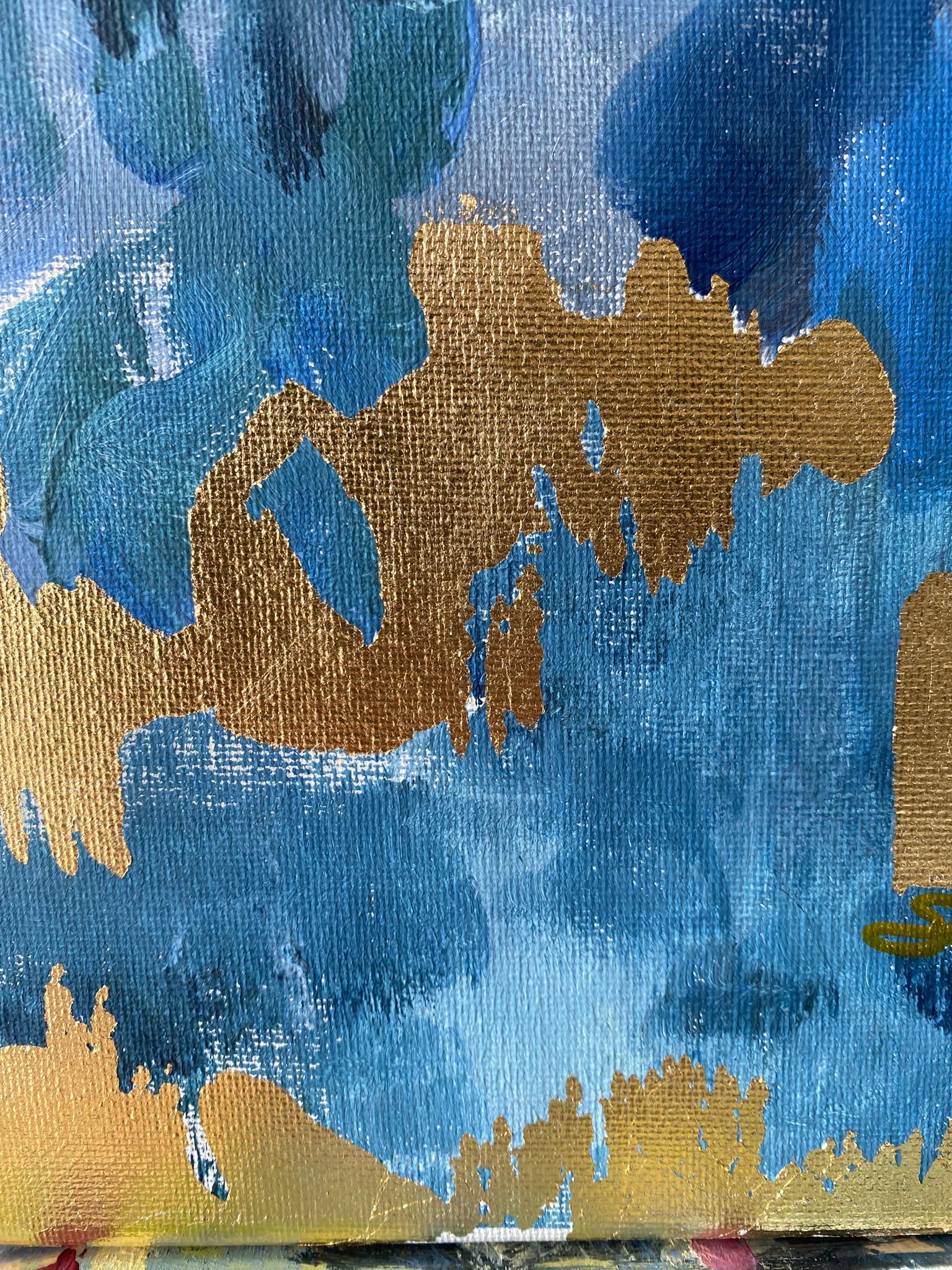 Trittico originale-Scuola britannica-Artista premiato britannico-foglia d'oro-impressione in vendita 3