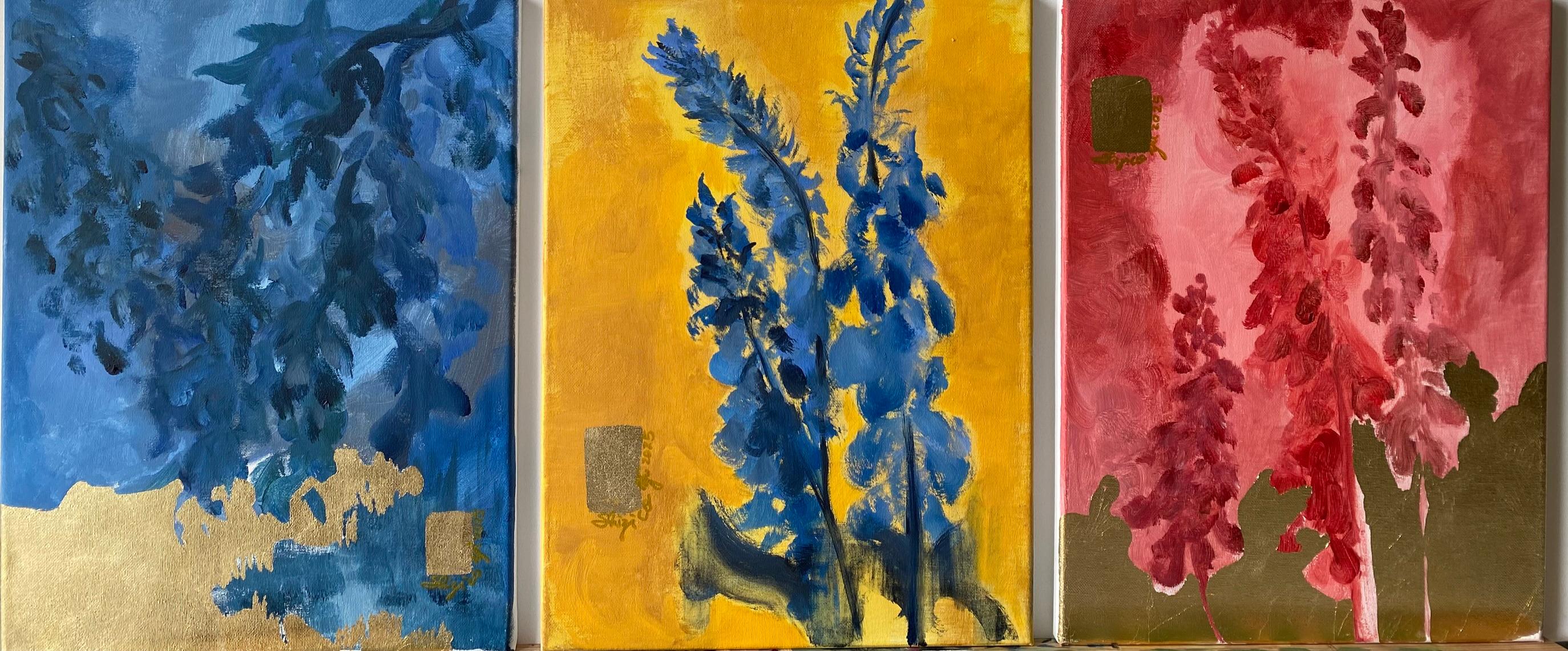 Trittico originale-Scuola britannica-Artista premiato britannico-foglia d'oro-impressione