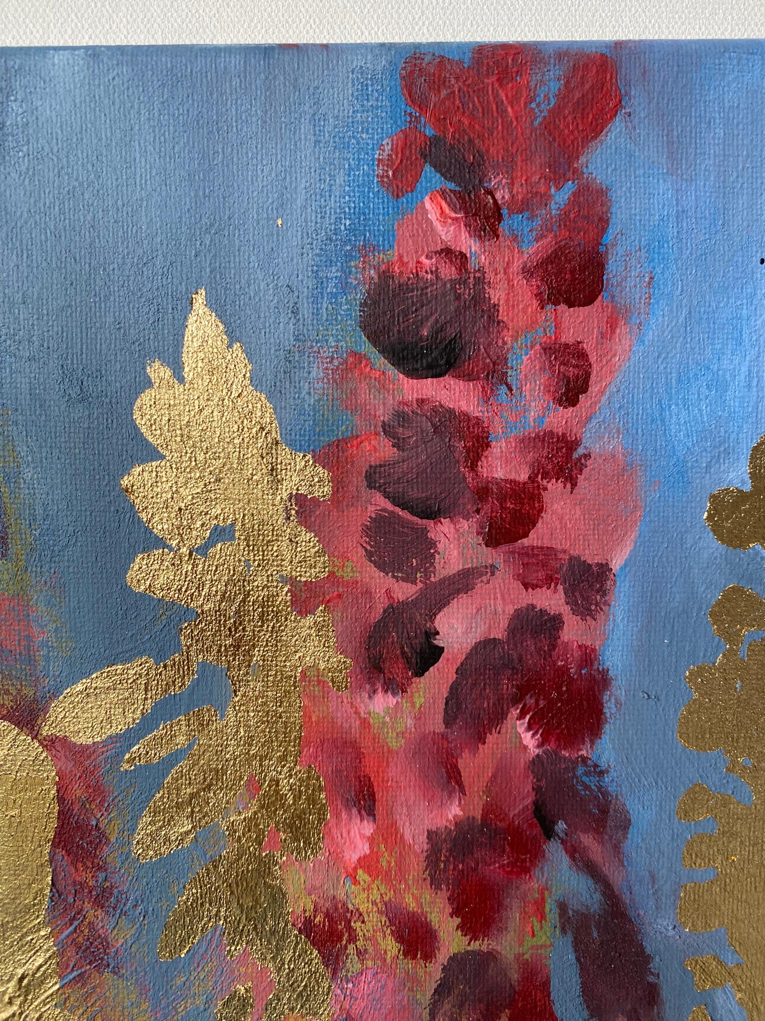 Trittico originale-Foxgloves-Artista britannico premiato-Impressione-Impasto-Foglia d'oro in vendita 14