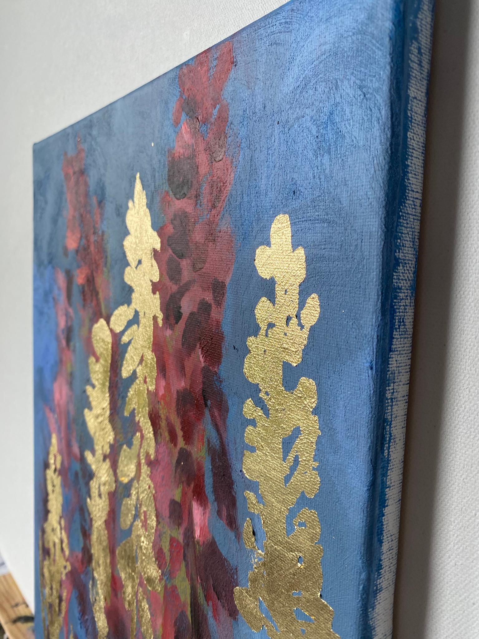 Trittico originale-Foxgloves-Artista britannico premiato-Impressione-Impasto-Foglia d'oro in vendita 16