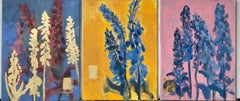 Trittico originale-Foxgloves-Artista britannico premiato-Impressione-Impasto-Foglia d'oro